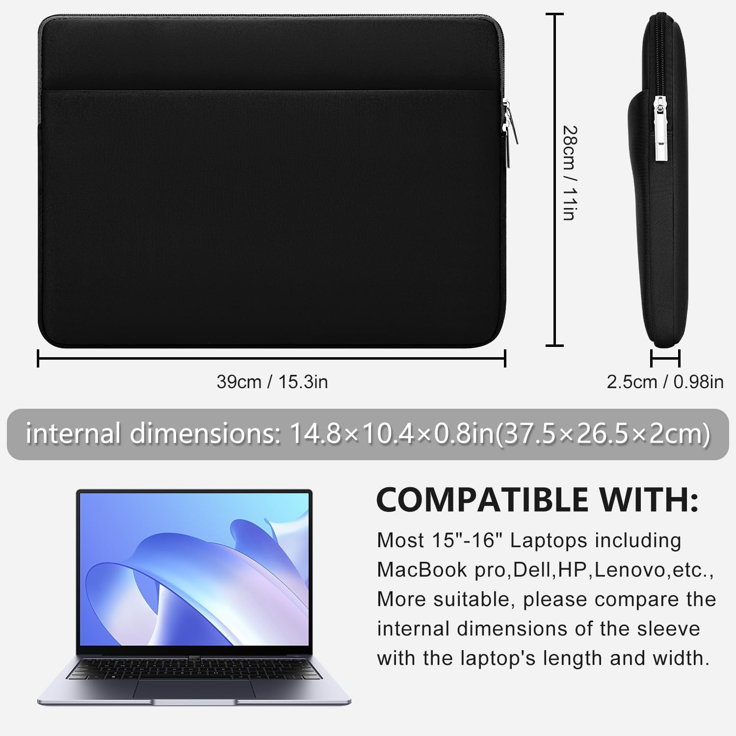 Laptop Sleeve Bag Compatible with 15 to 16 inches MacBook HP Dell Asus Acer
