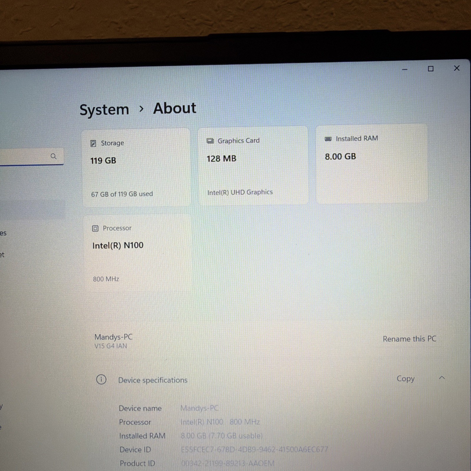 Lenovo V15 G4 IAN 15.6″ N100 0.8GHz 8GB RAM 128GB SSD Windows 11