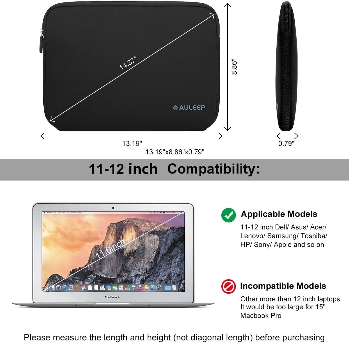 11-12 Inch Laptop Sleeves, Neoprene Notebook Computer Pocket Tablet Carrying Sle