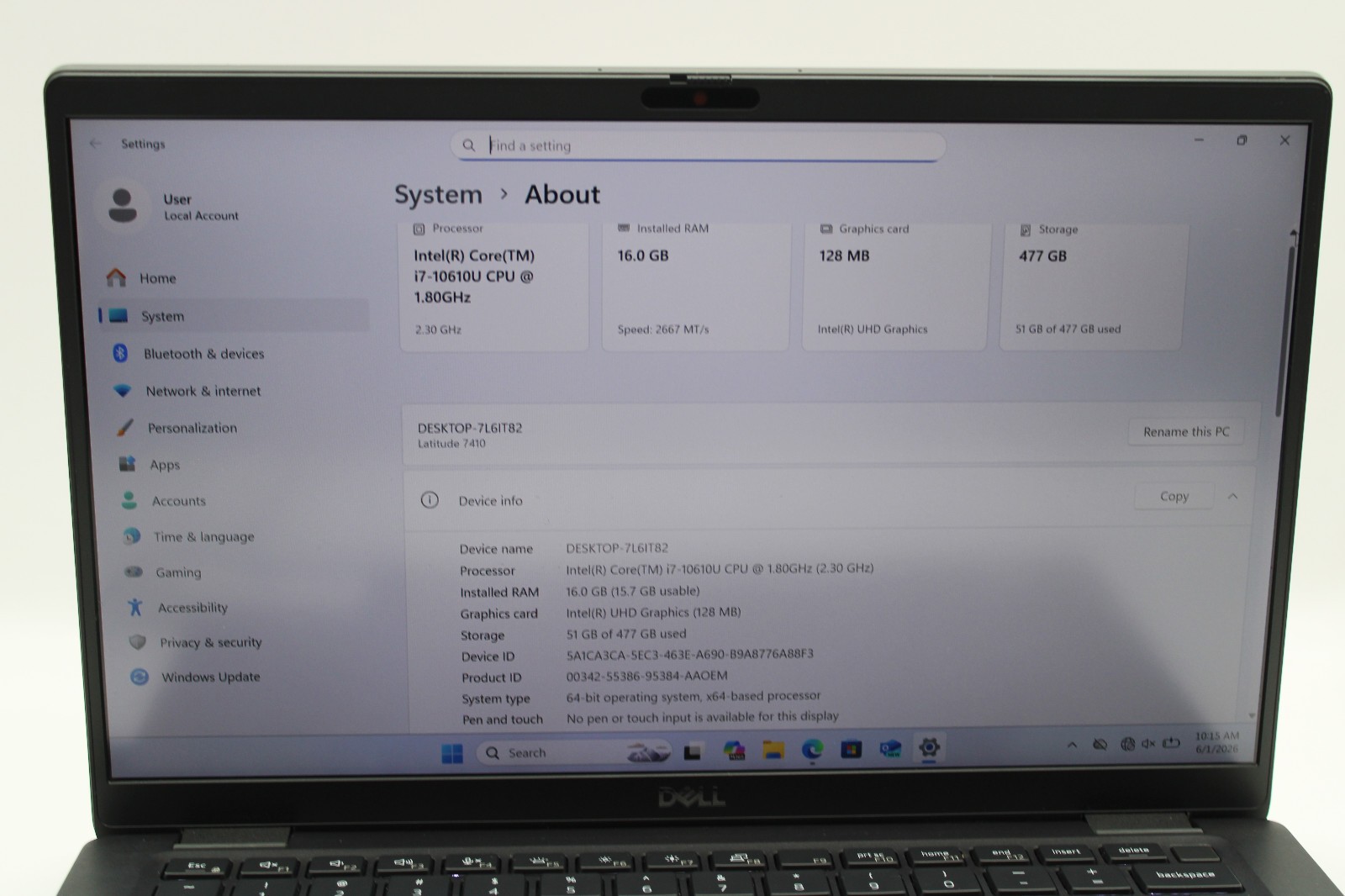 Dell Latitude 7410 _ i7-10610U @ 1.8 GHz _ 16GB RAM _ 512GB SSD _ Win11Pro