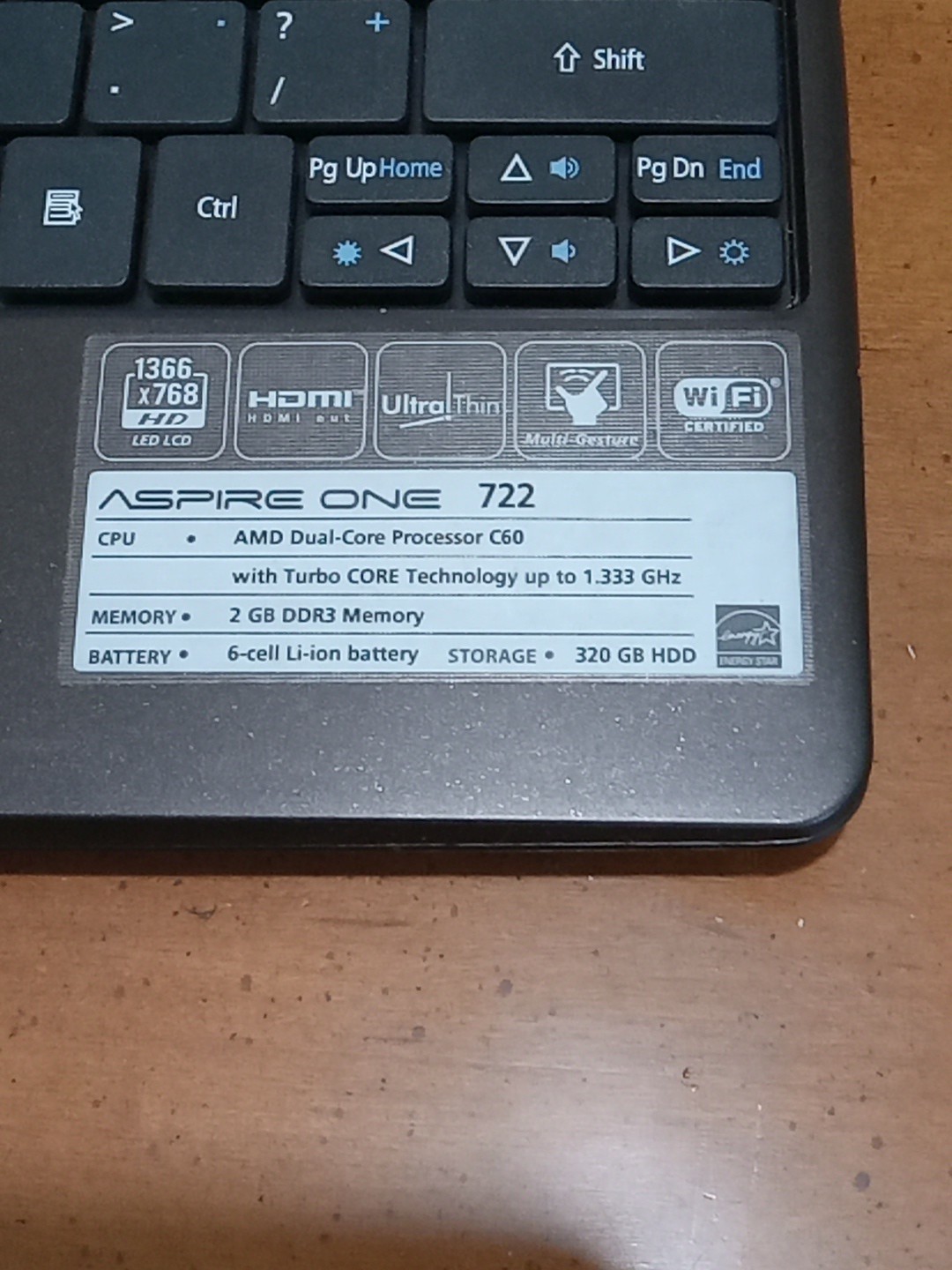 Acer Aspire One 722 11″ 12″ Notebook Laptop AMD C60 CPU 2 GB DDR3 / 320GB WIN 7