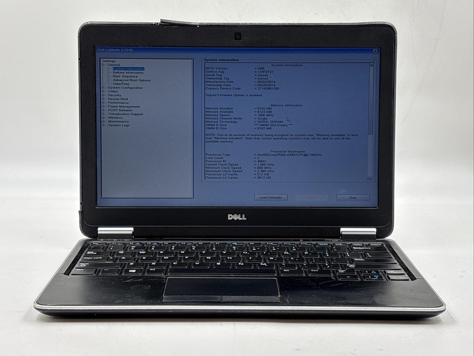 Dell Latitude E7240 i5-4200U 1.60GHz 8GB RAM 256GB SSD No OS