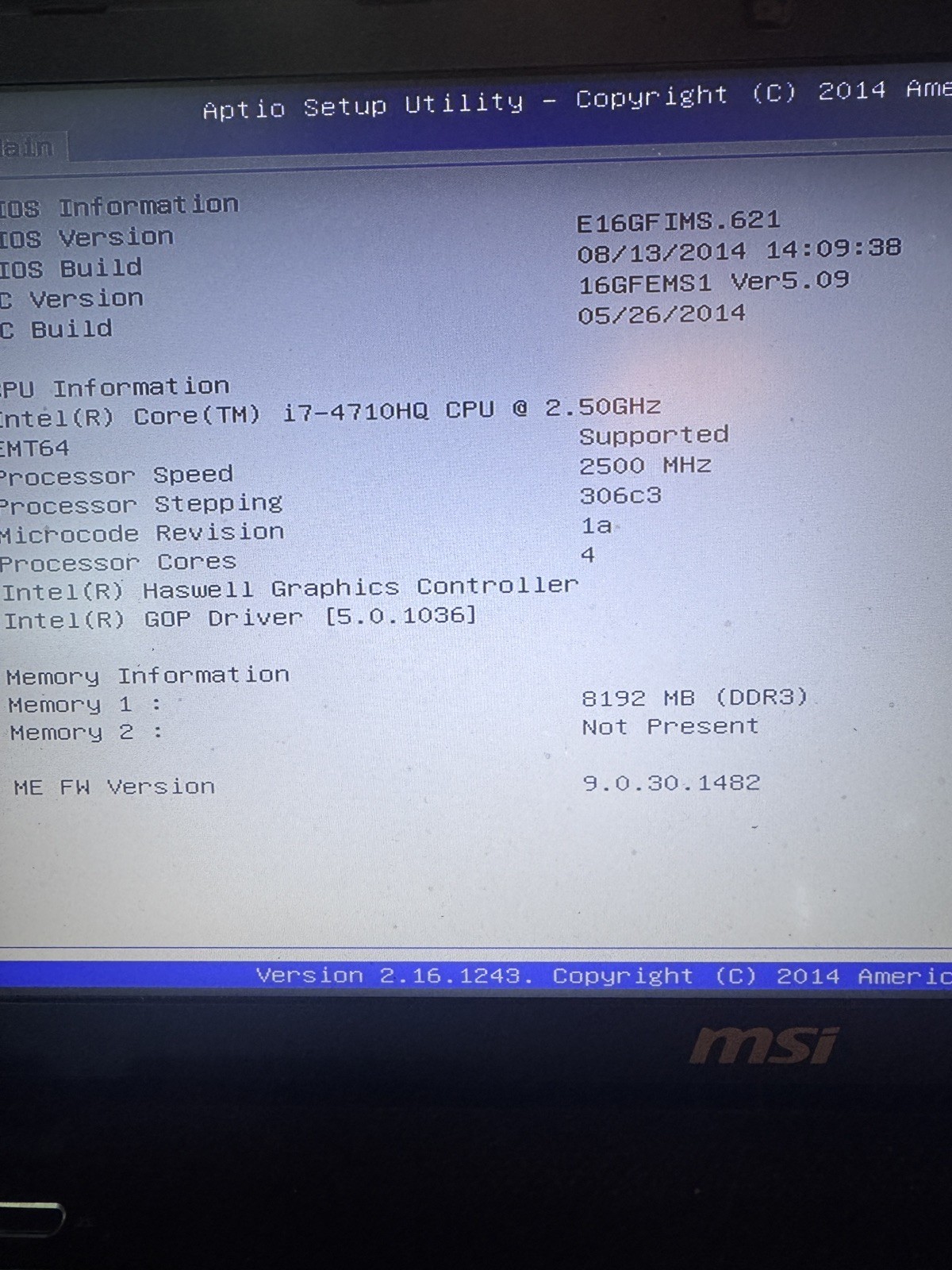 MSI GE60 MS-16GF Gaming Laptop