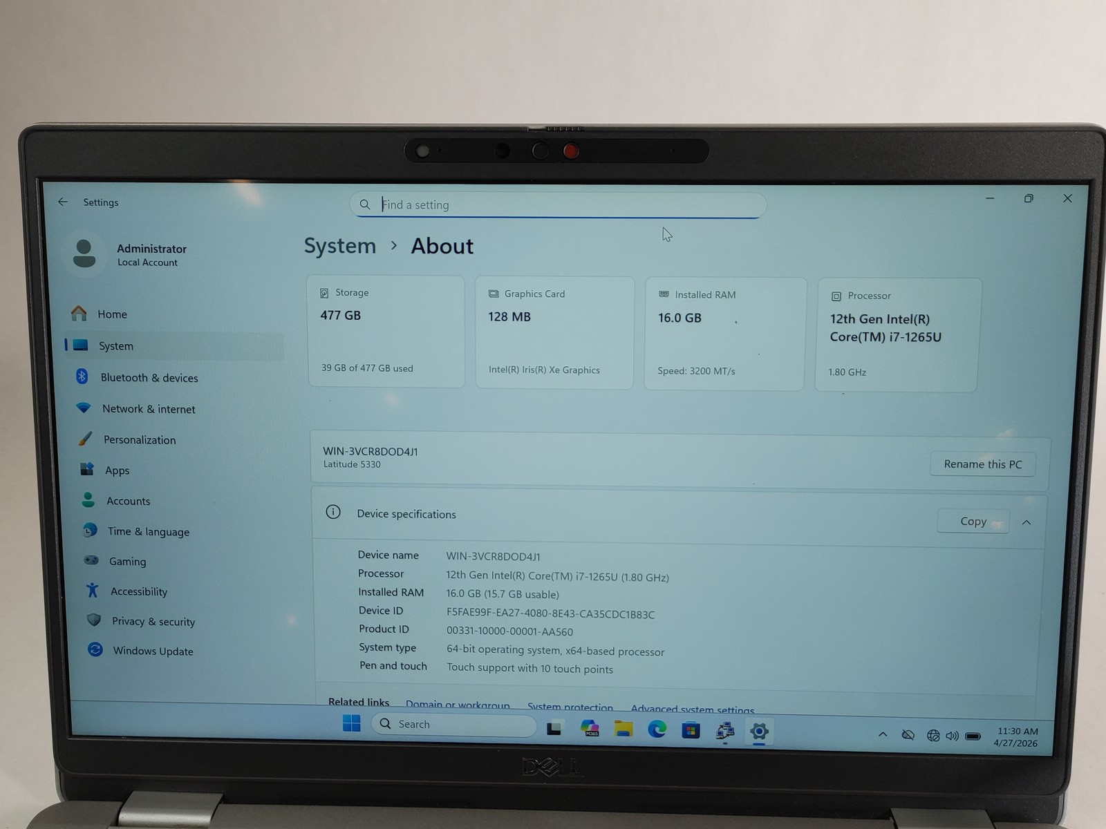 Dell Latitude 5330 Core i7-1265U 1.80 GHz 16 GB DDR4 512 GB NVMe Windows 11 Pro