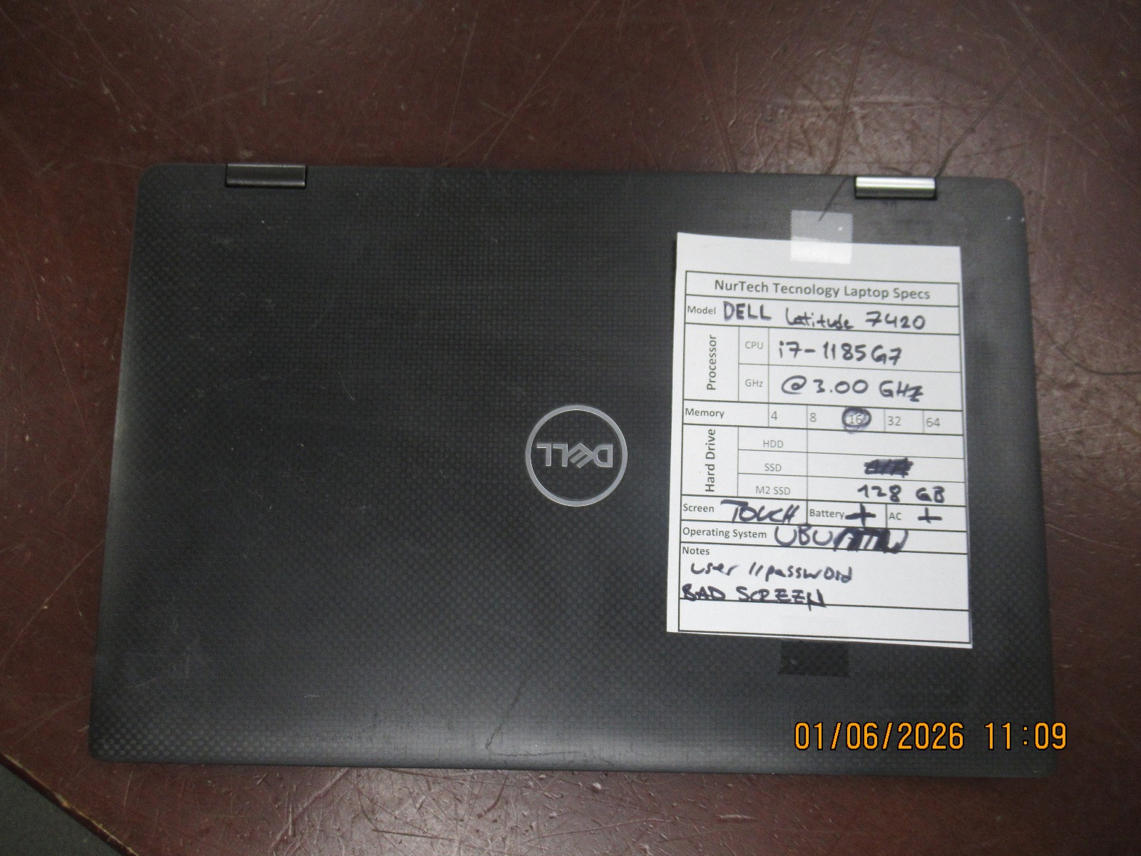 Dell Latitude 7420 i7 1185G7 3.00GHz 16GB 128GB M2SSD 14” Ubuntu Laptop w/ AC