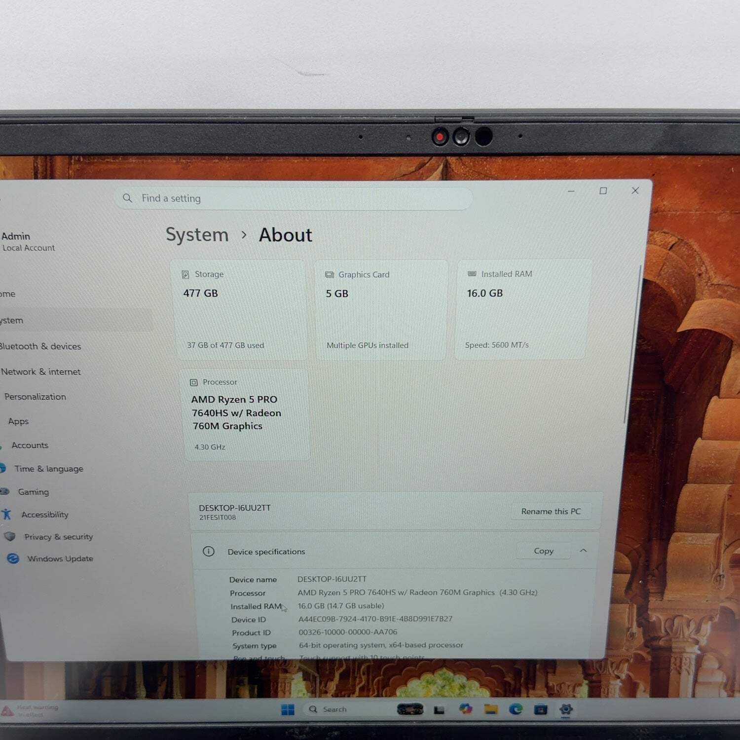Lenovo ThinkPad P16v Gen 1 16″ Ryzen 5 Pro 7640HS 16GB RAM 512GB SSD RTX A500
