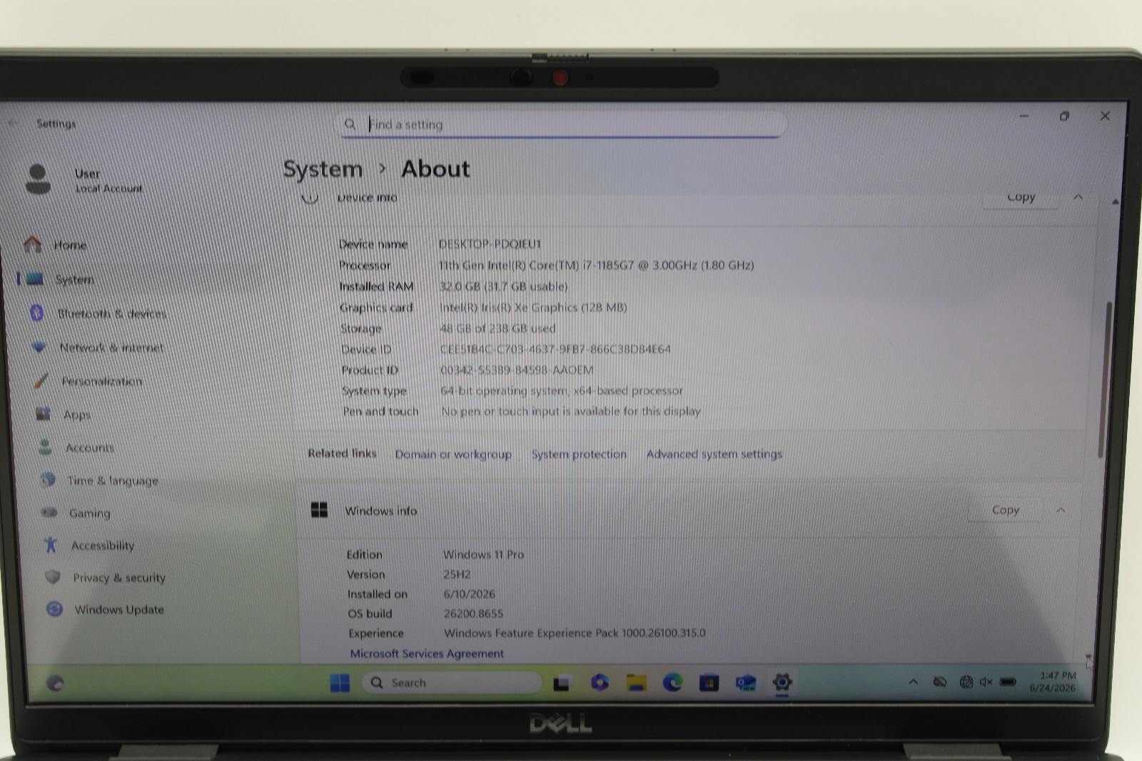 Dell Latitude 7420 i7-1185G7 @ 3.00 GHz 32GB RAM 256GB SSD W11Pro