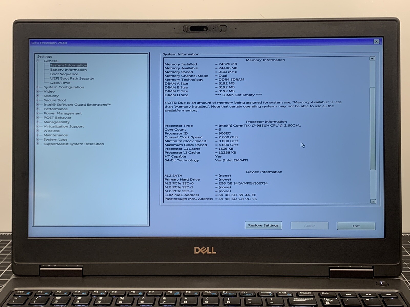 DELL PRECISION 7540 CORE i7-9850H | 24GB RAM, AMD RADEON PRO WX 3200 | #T856