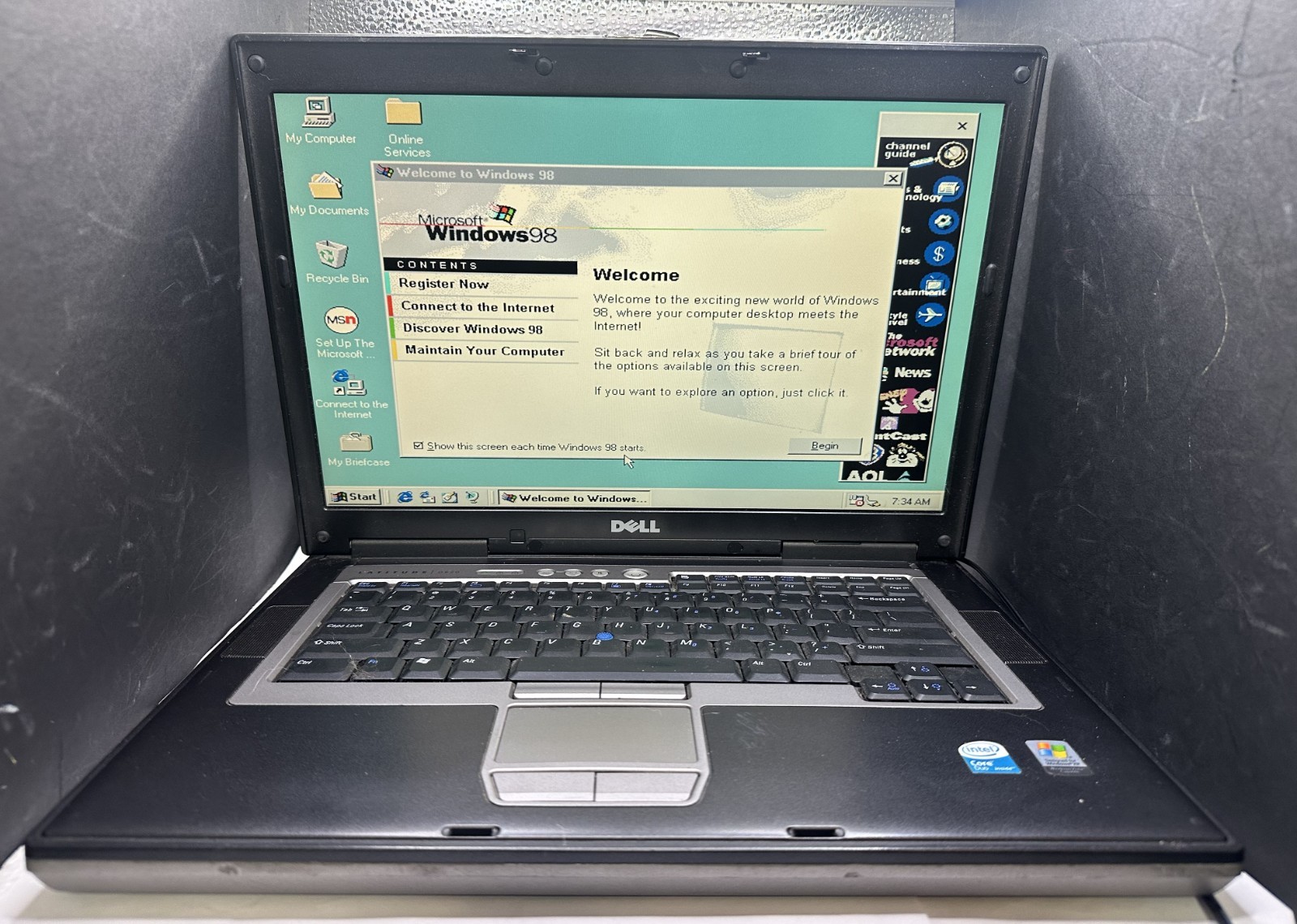 DELL D820 CORE 2 DUO, WIN 98, 64 GB SSD POWER ADAPTER, STRICTLY FOR PARTS/REPAIR