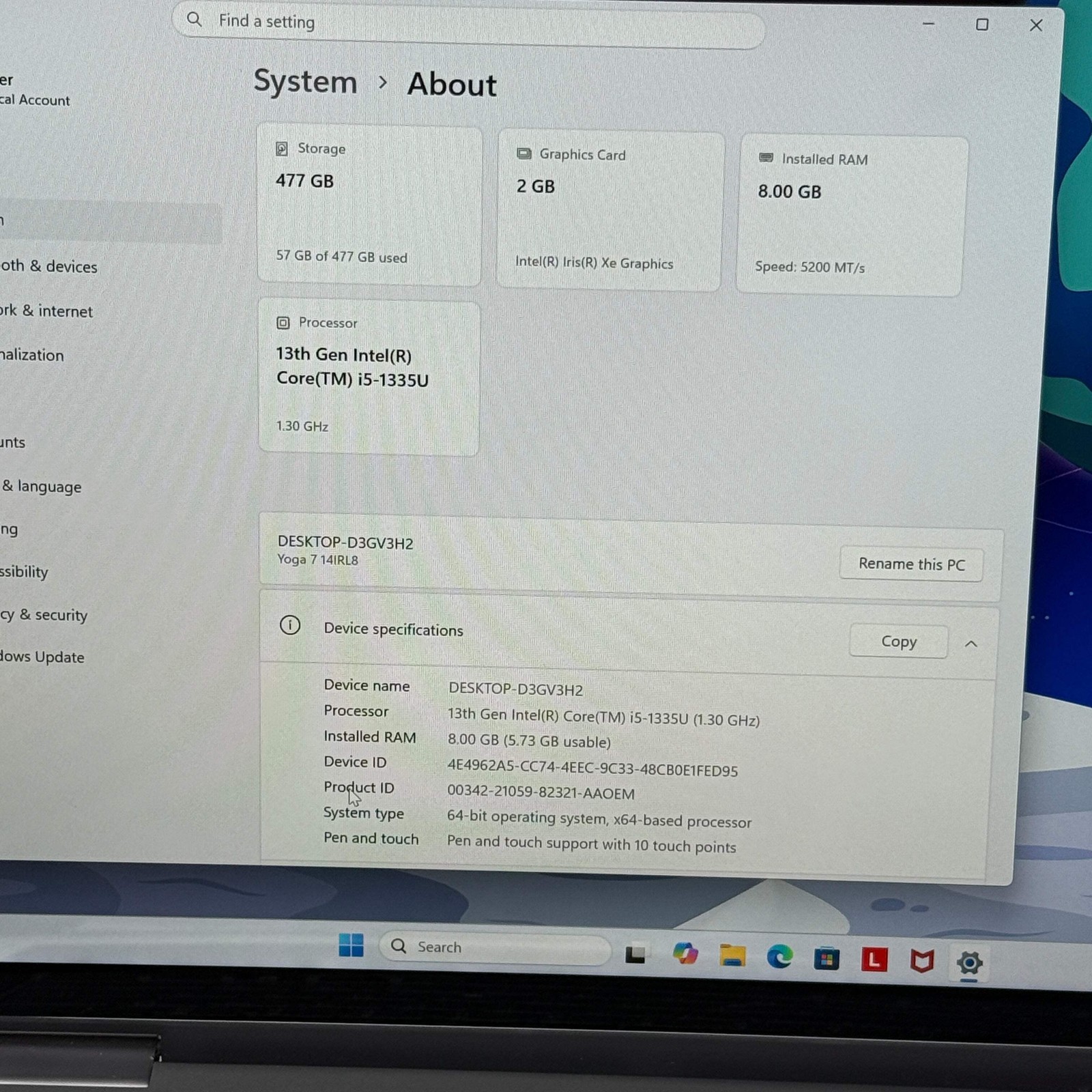 Lenovo Yoga 7 2-in-1 14IRL8 14″ i5-1335U 1.3GHz 8GB RAM 512GB SSD