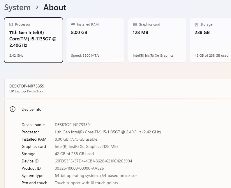 *AS IS-READ*HP 15t-dw300 15.6″ Intel Core i5-1135G7 @2.40GHz/8GB/256GB SSD/W11H