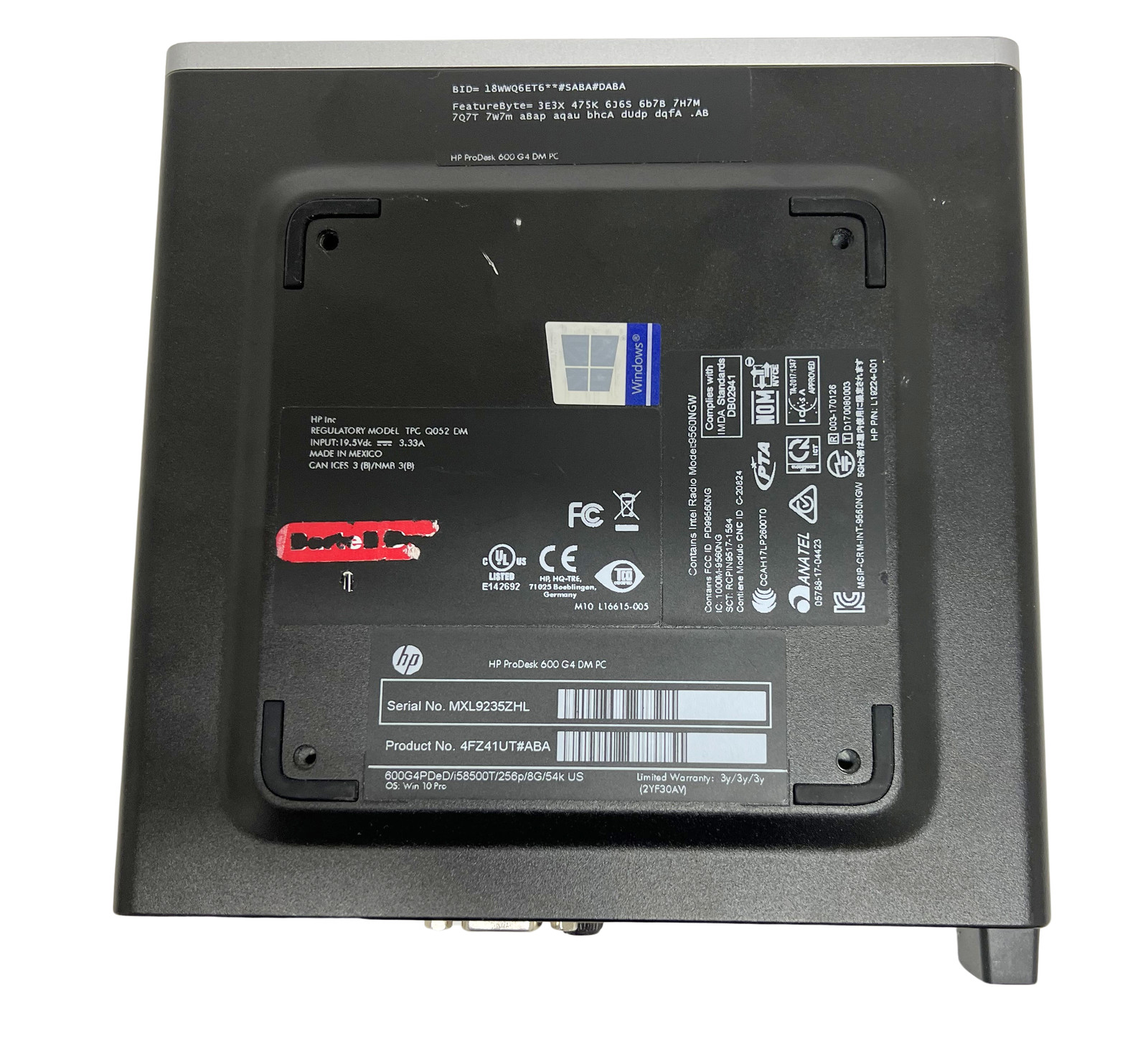 HP ProDesk 600 G4 MiniPC i5-8500 8GB 256SSD W/AC Adapter 4FZ41UT
