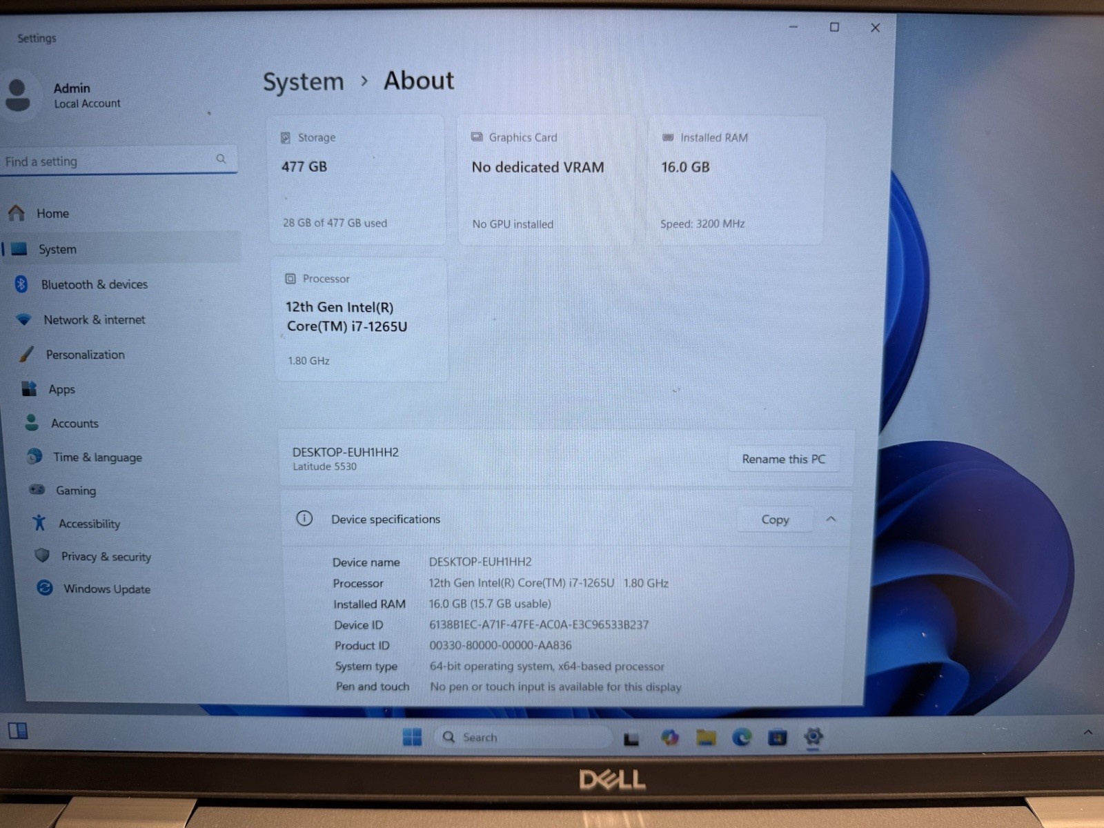 Dell Latitude 5530 Laptop – Intel i7-1265U, 16GB RAM, 512GB SS
