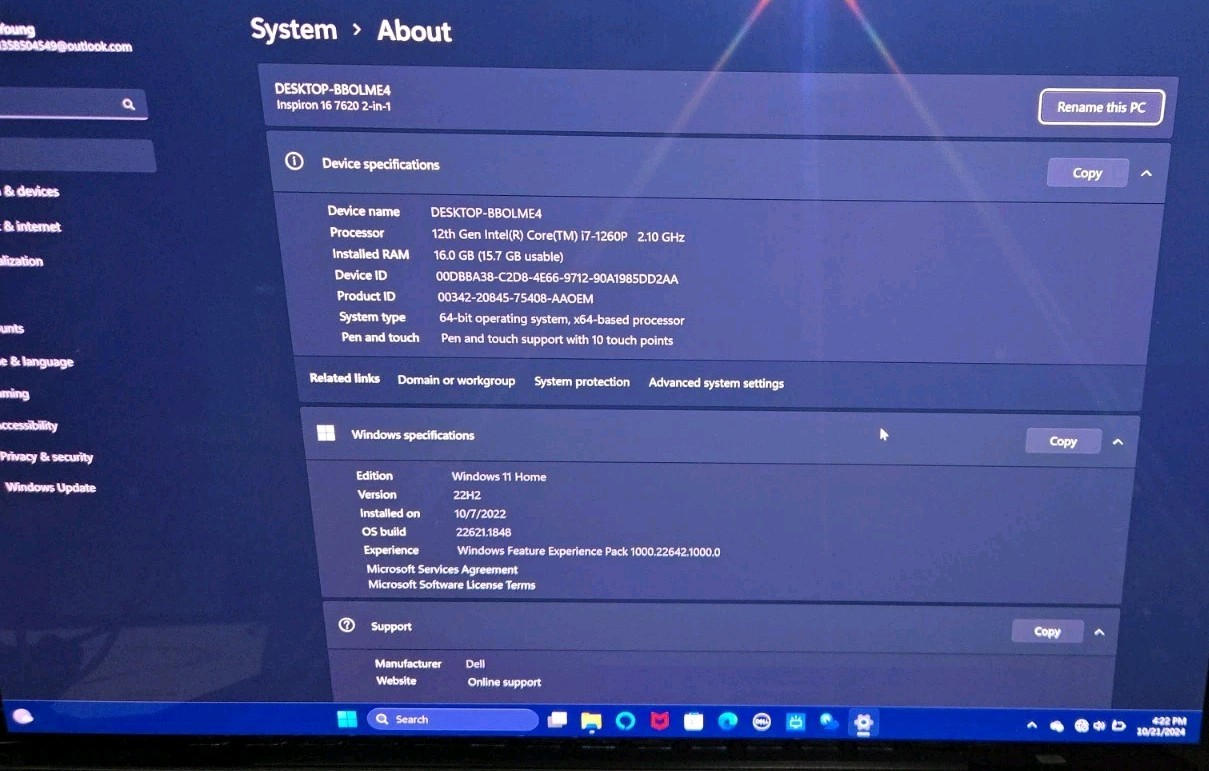Dell Insprion 16 P119F001 16″ i7-12602P 16GB RAM 512GB SSD, + NVIDIA GRAPHICS