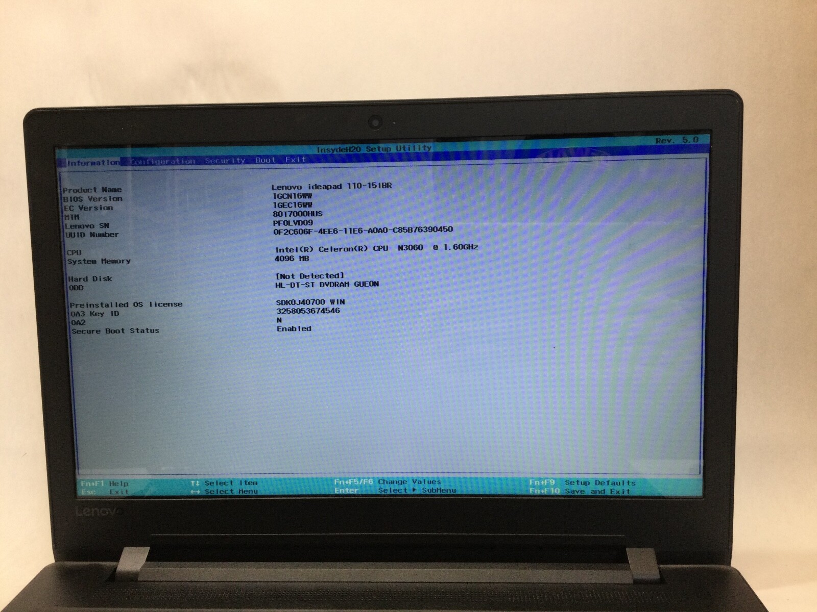 LENOVO IDEAPAD 110-15IBR – BOOTS TO BIOS – CELERON N3060 – 4GB RAM -READ DESC-BB