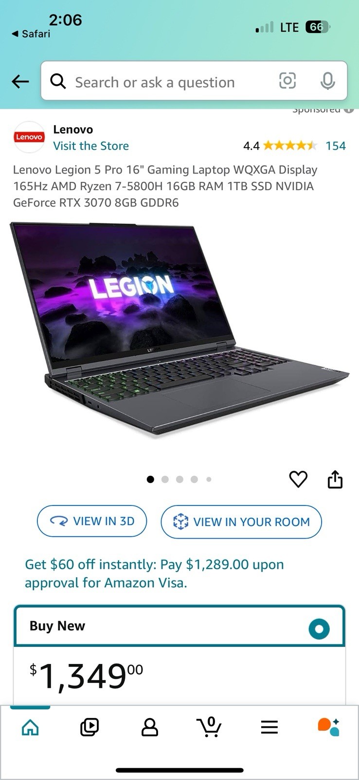 Lenovo Legion 5 Pro 16″ (512GB SSD, AMD Ryzen 5 800H, 3.20 GHz, 16GB RAM, NVIDIA