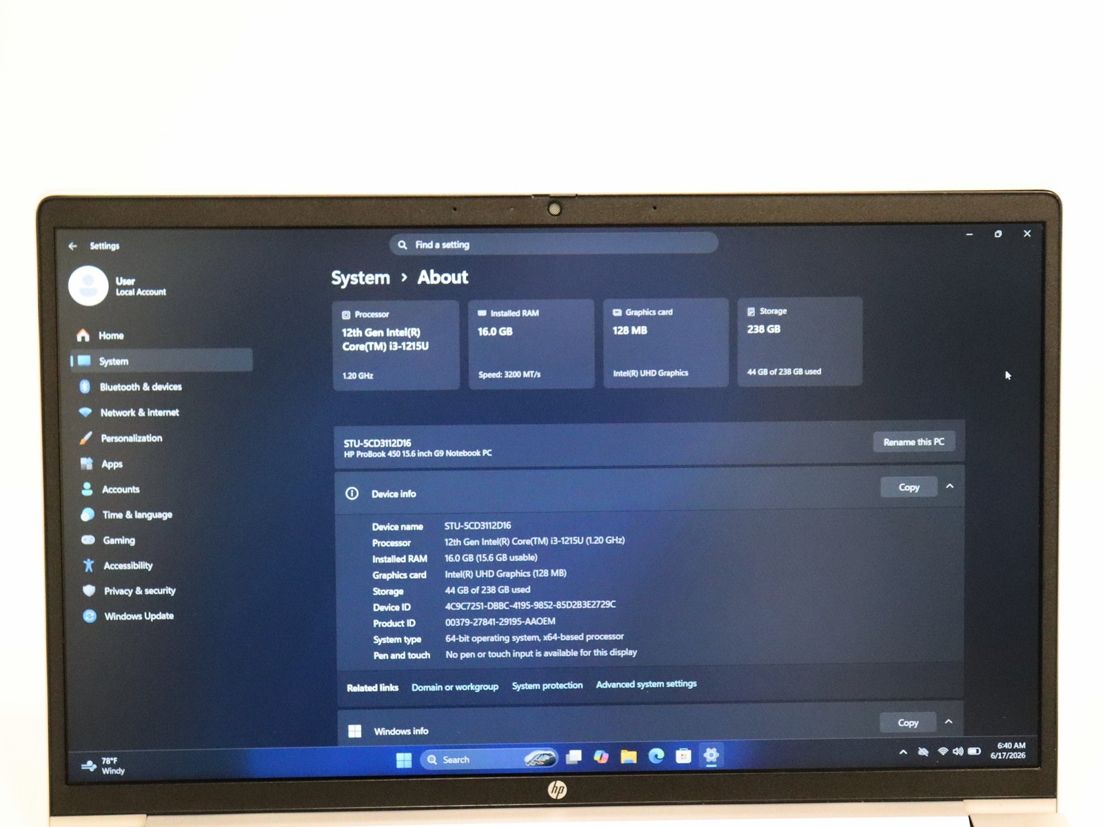 HP ProBook 450 G9 15.6″ i3-1215U 16GB RAM 256GB NVMe Windows 11 Pro – Read