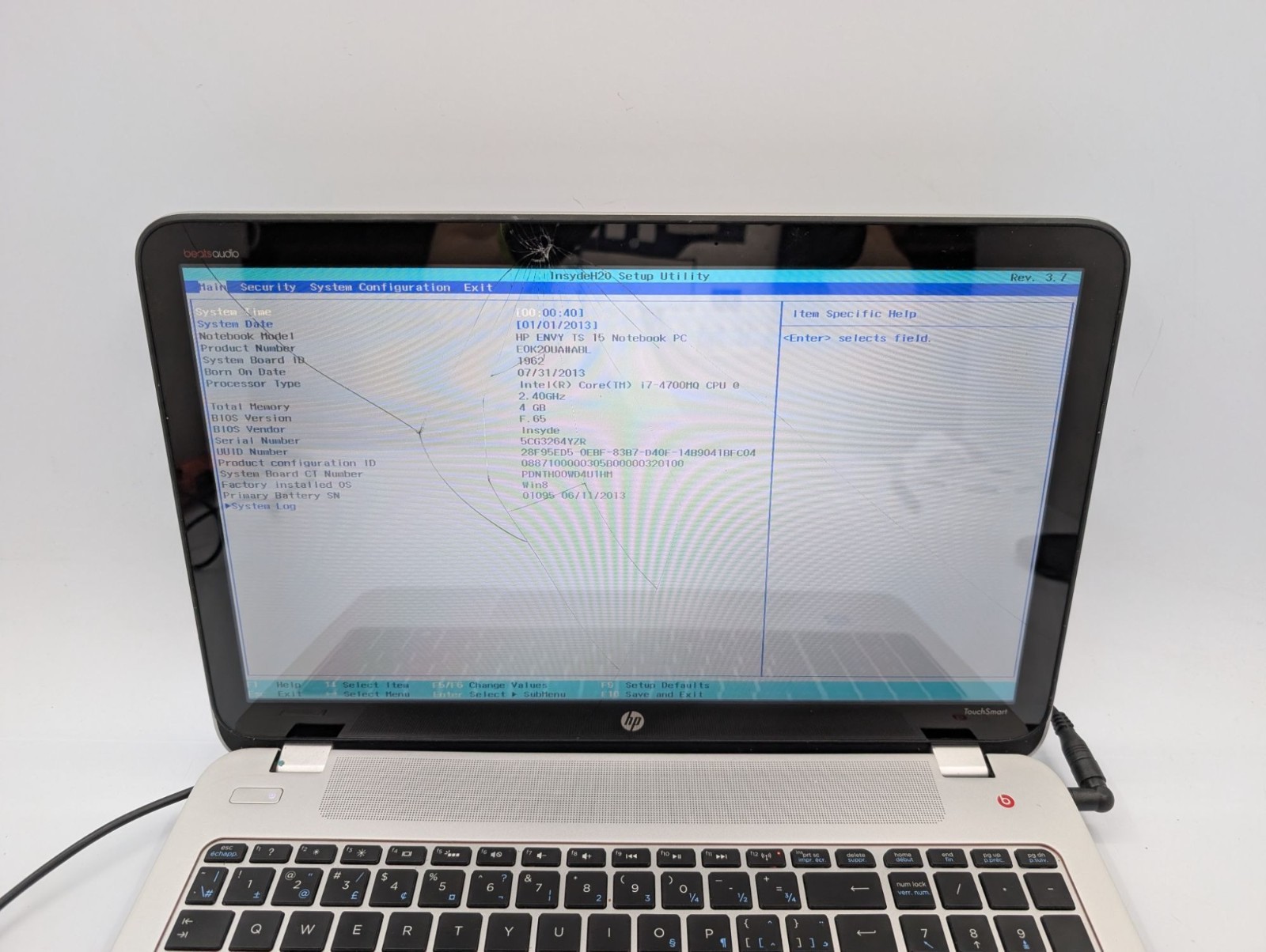HP Envy TouchSmart 15-J073CA 15.6″ Laptop i7-4700MQ 4GB RAM For Parts