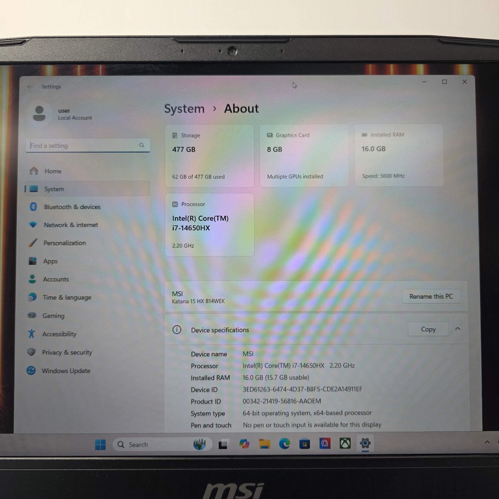 MSI Katana 15 HX 15.6″ i7-14650HX 2.2GHz 16GB RAM 500GB SSD GeForce RTX 5050