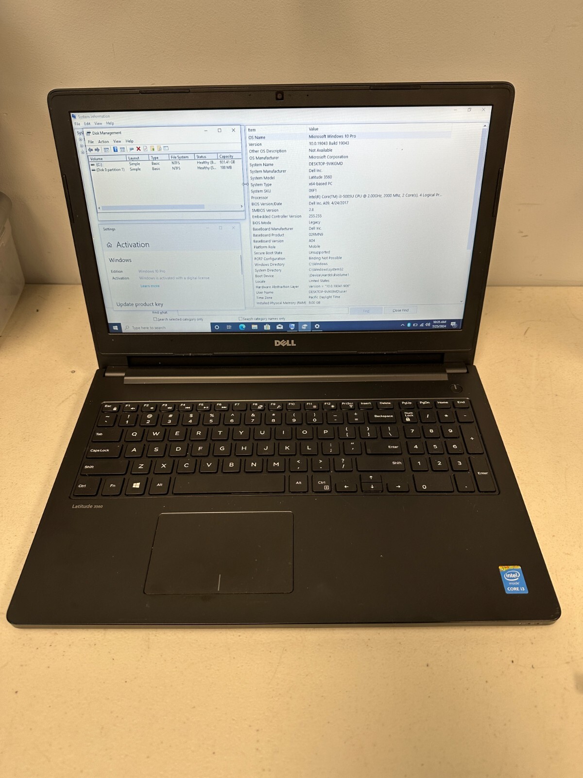 Dell Latitude 3560 i3 5005 8GB RAM 1TB HDD NO AC #04