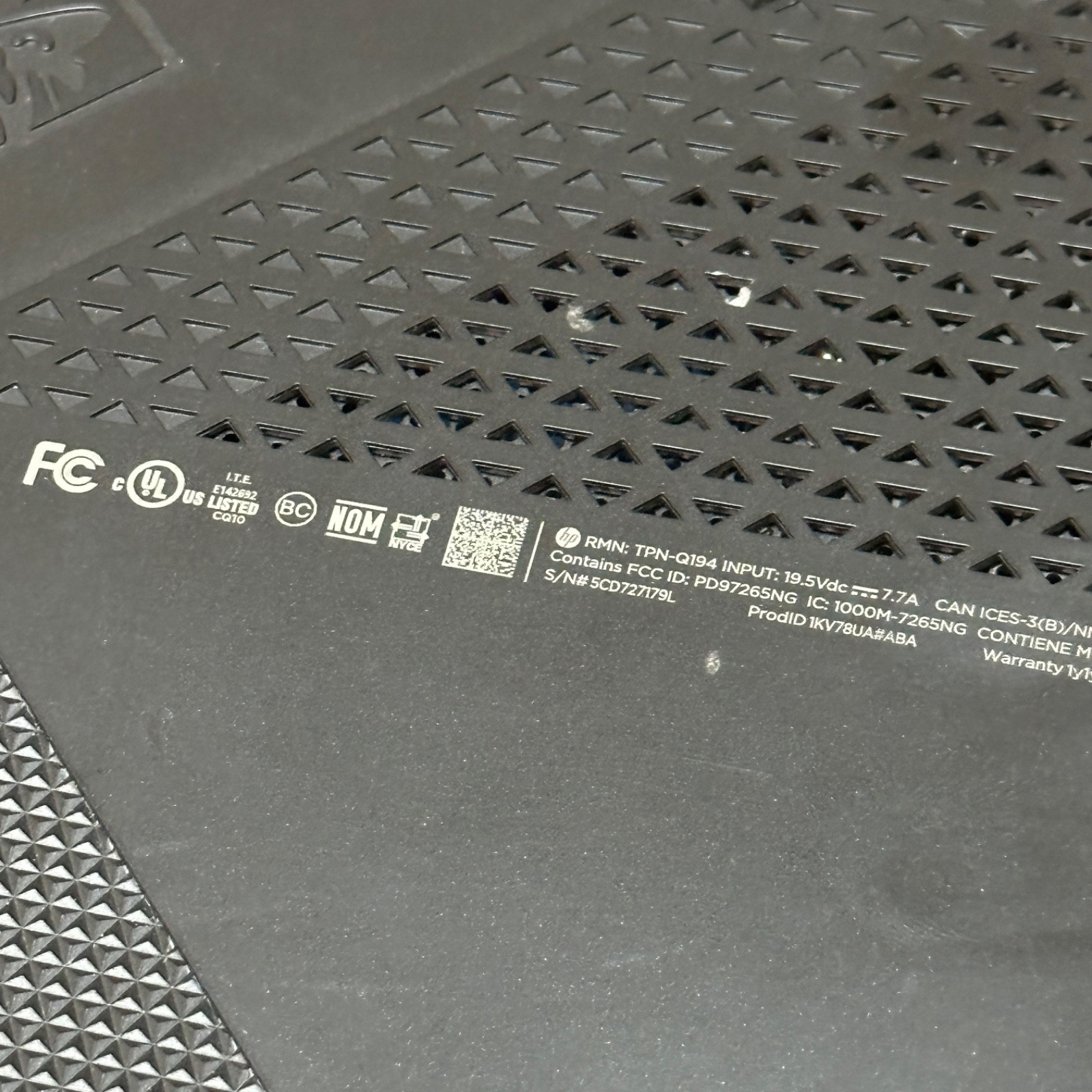 HP Omen 15-ce015dx Lab Top – No Hard Drive / Ram / Charger