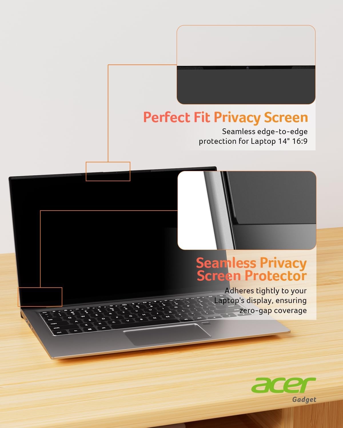 14 Inch 16:9 Laptop Privacy Screen 2-Pack by Acer, Magnetic & Removable Filter