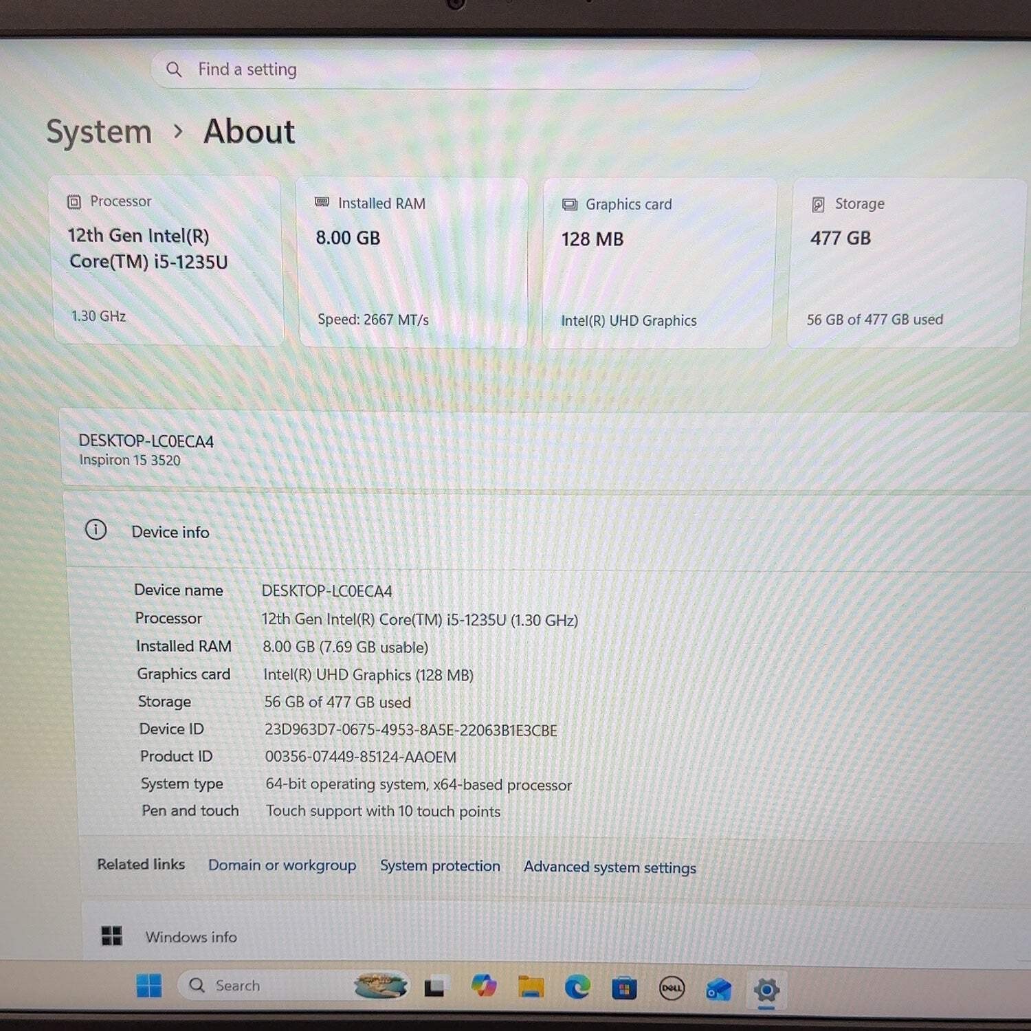 Dell Inspiron 3520 15.6″ i5-1235U 1.3GHz 8GB RAM 512GB SSD