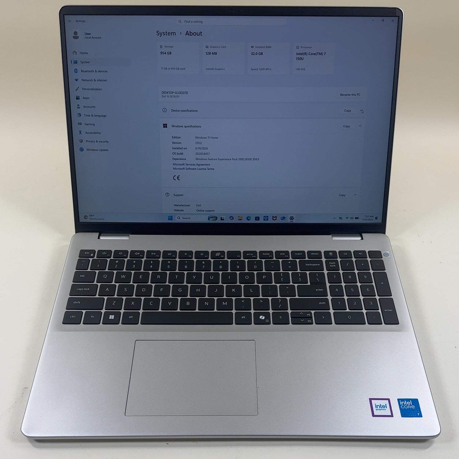 Dell 16 DC16251 16″ Core 7 150U 1.8GHz 32GB RAM 1TB SSD Read
