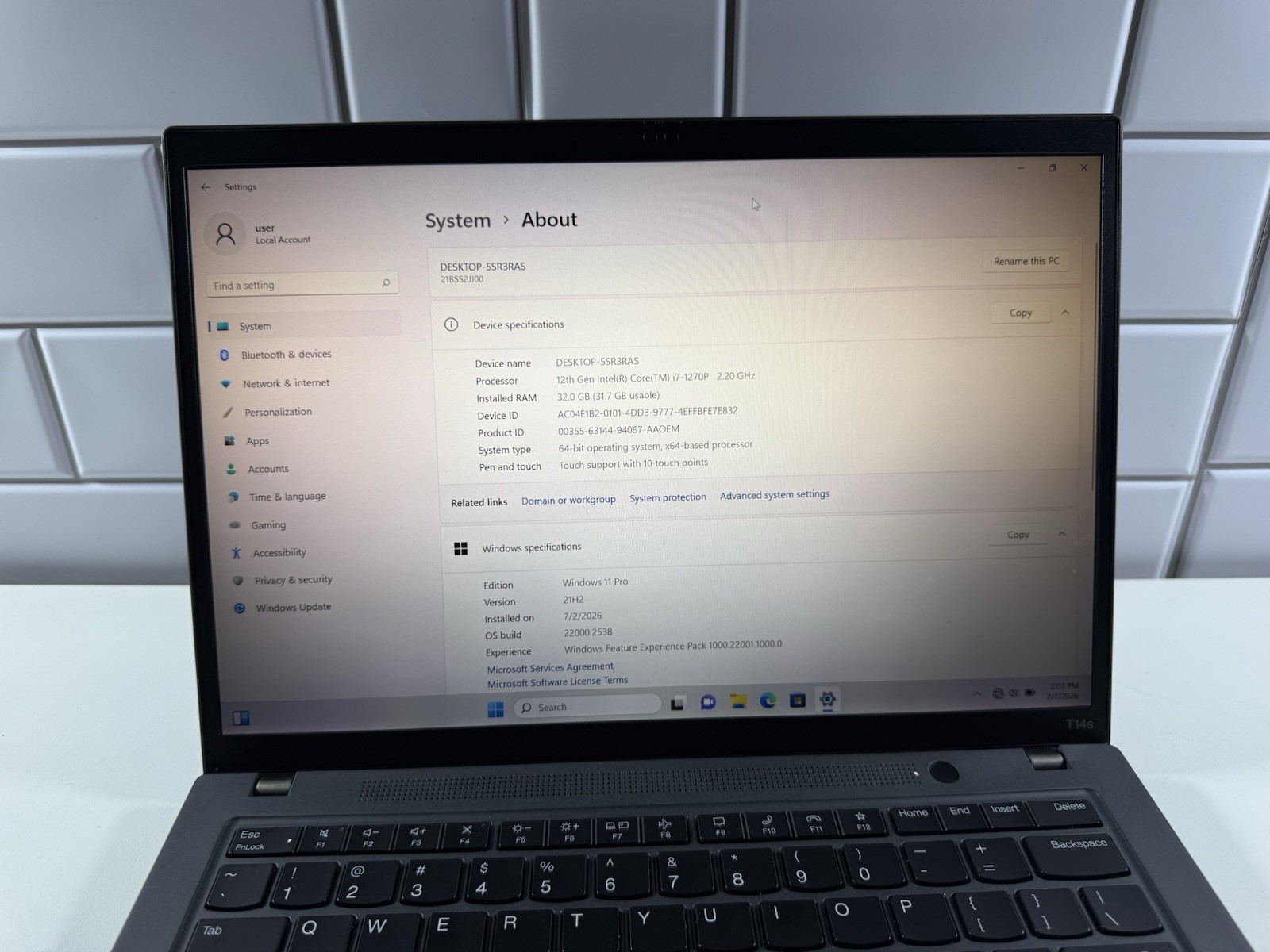 Lenovo ThinkPad T14s Gen 3 14″ i7-1270p 32GB 512GB Win 11 Pro Touchscreen