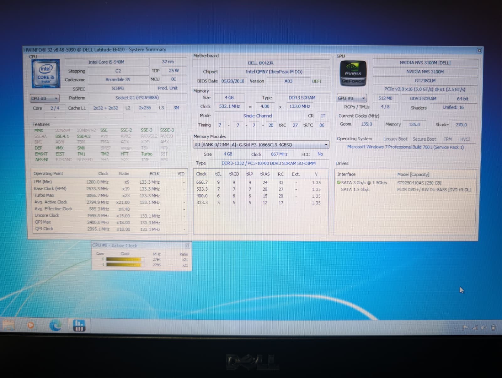 Dell Latitude E6410 | i5 4GB RAM 250GB HD | NVIDIA Backlit Win 7 32-Bit DVD+RW