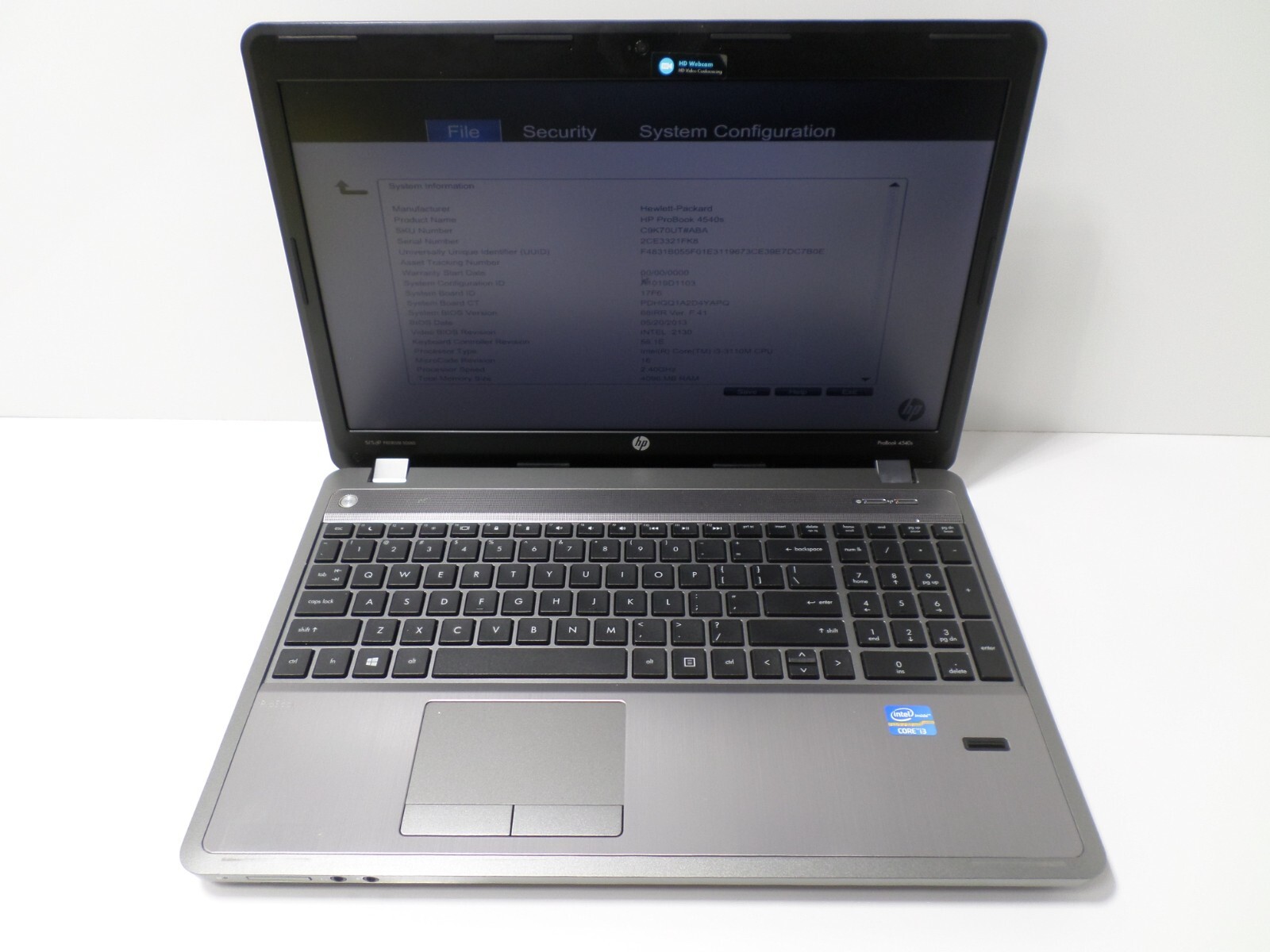 Hp ProBook 4540s i3-3110M@2.40Ghz, 4GB RAM, No HD/No OS