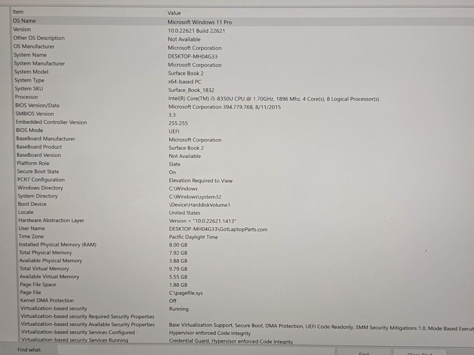 MS Surface Book 2 13.5″3000×2000 TOUCH i5-8350U 1.7GHz 8GB 256GB W11P Great Batt