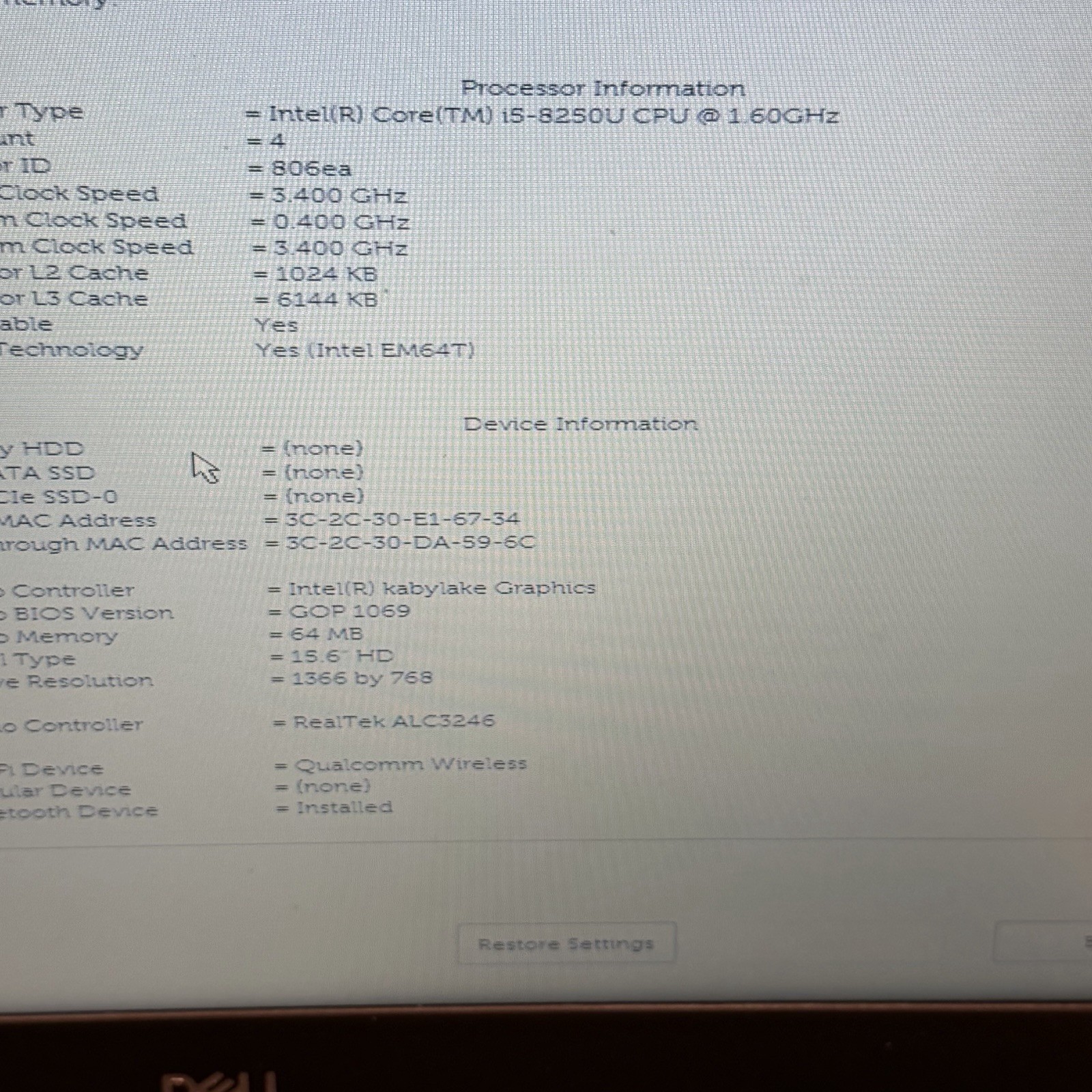 Dell Latitude 3590 i5-8250U 1.6GHz No RAM/No HDD Tested To Bios Cracked Case