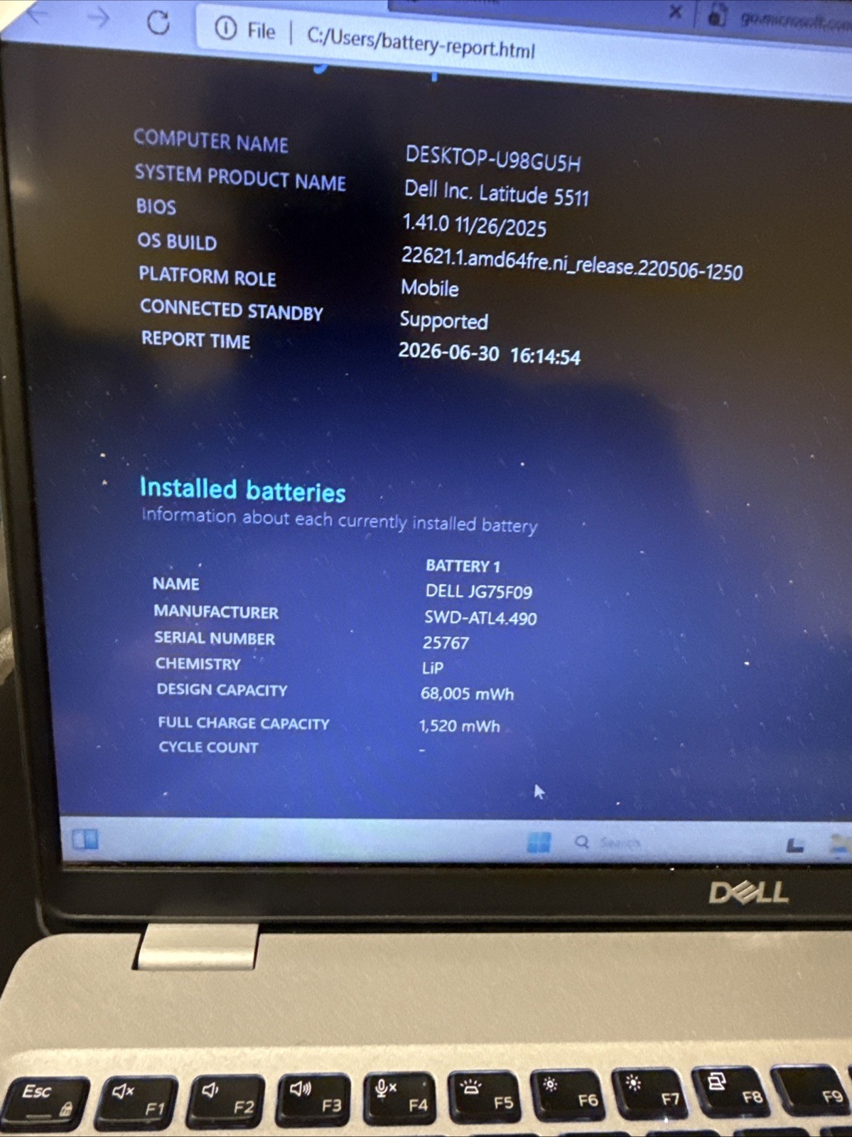 Dell Latitude 5511 i5-10400h 8G Ram 128GB SSD Windows 11 Pro Charger