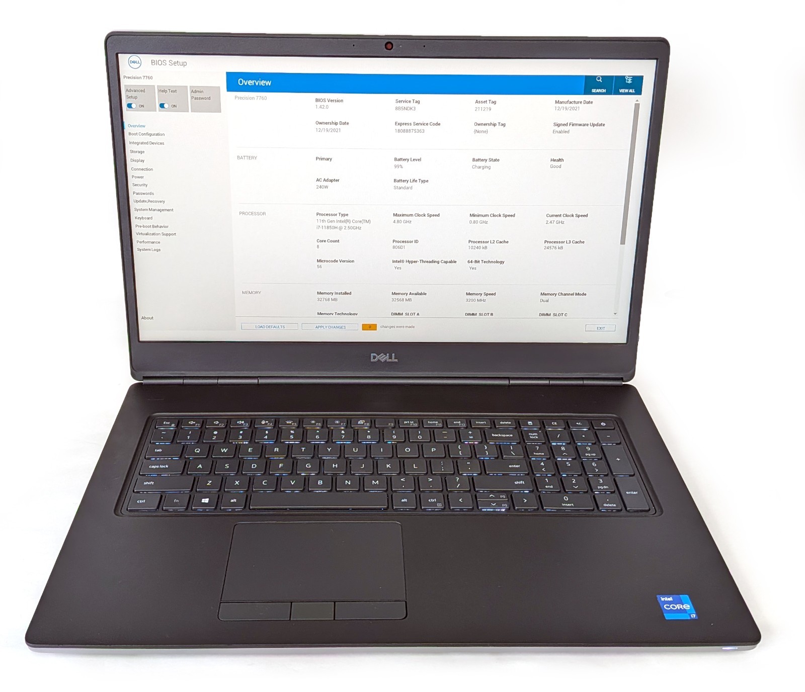 Dell 7760 Precision 17.3″ i7-11850H 32GB RAM 1TB NVMe RTX A3000 6GB Win 11 Pro