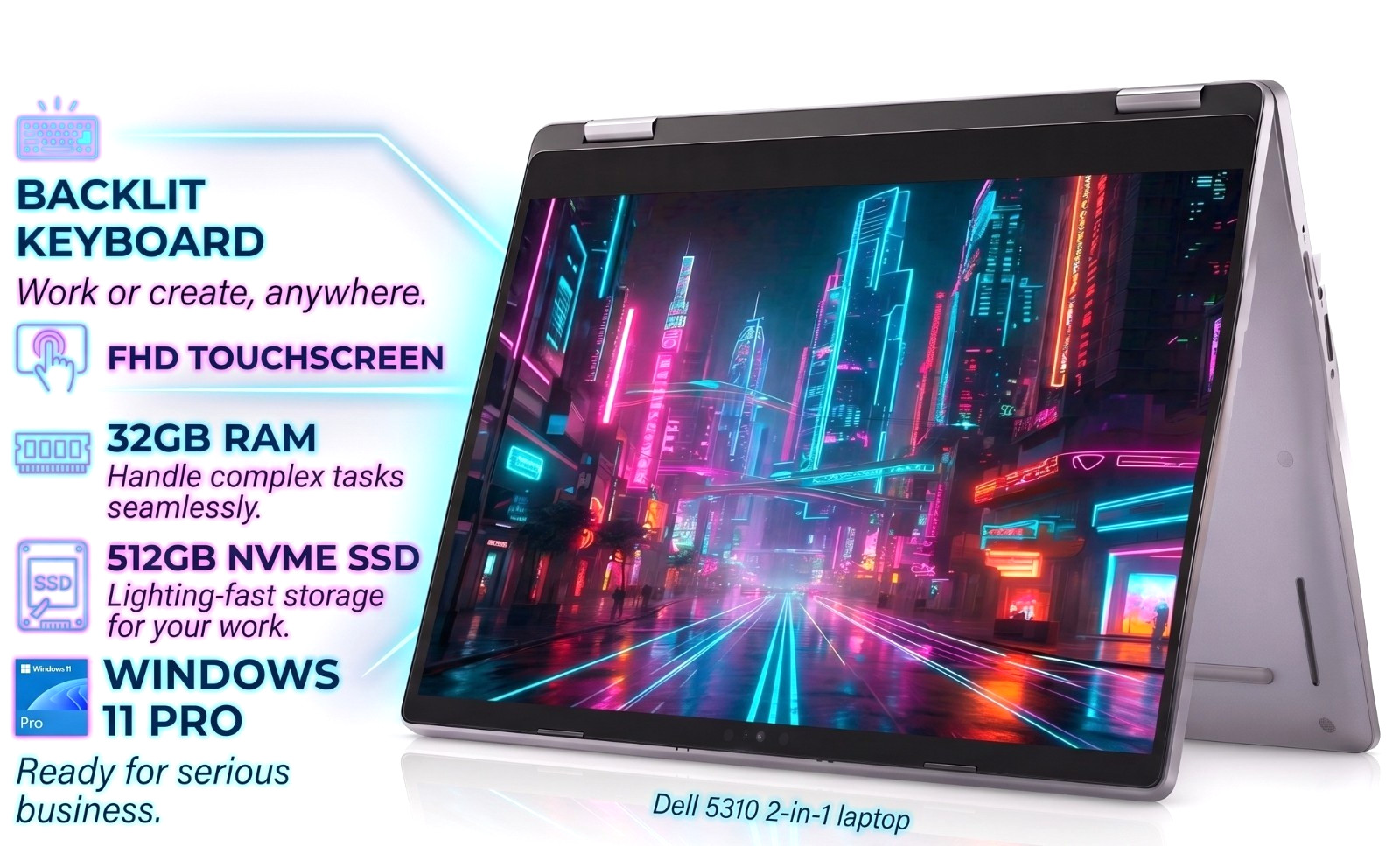 Dell 2in1 Laptop: i7 up to 4.9GHz! Backlit Keyboard! FHD 1080P TouchScreen!