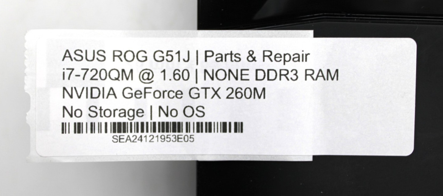 ASUS ROG G51J i7-720QM@2.20GHz NO RAM STORAGE OR OS *USED/TESTED*