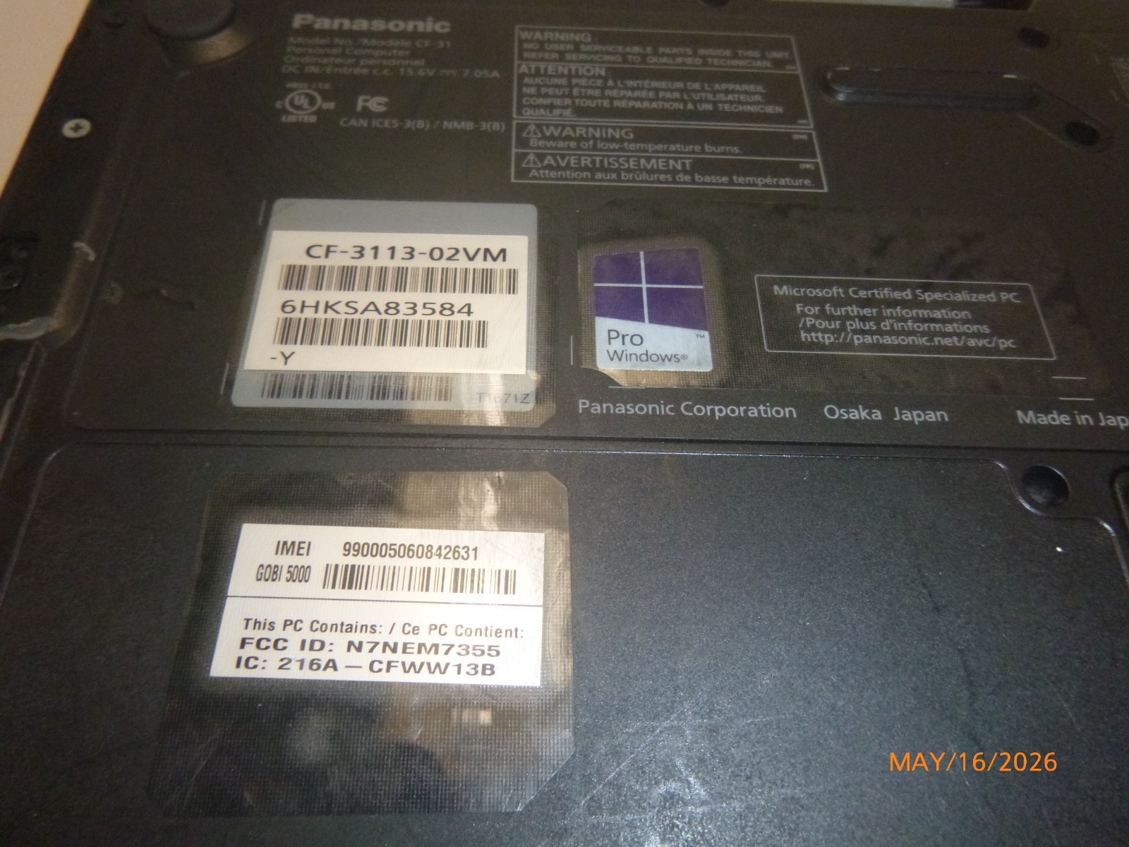 Panasonic Toughbook i7 5600M 2.6GHz 8GB 500GB – Win 11 Pro -MK5 CF-3113-02VM