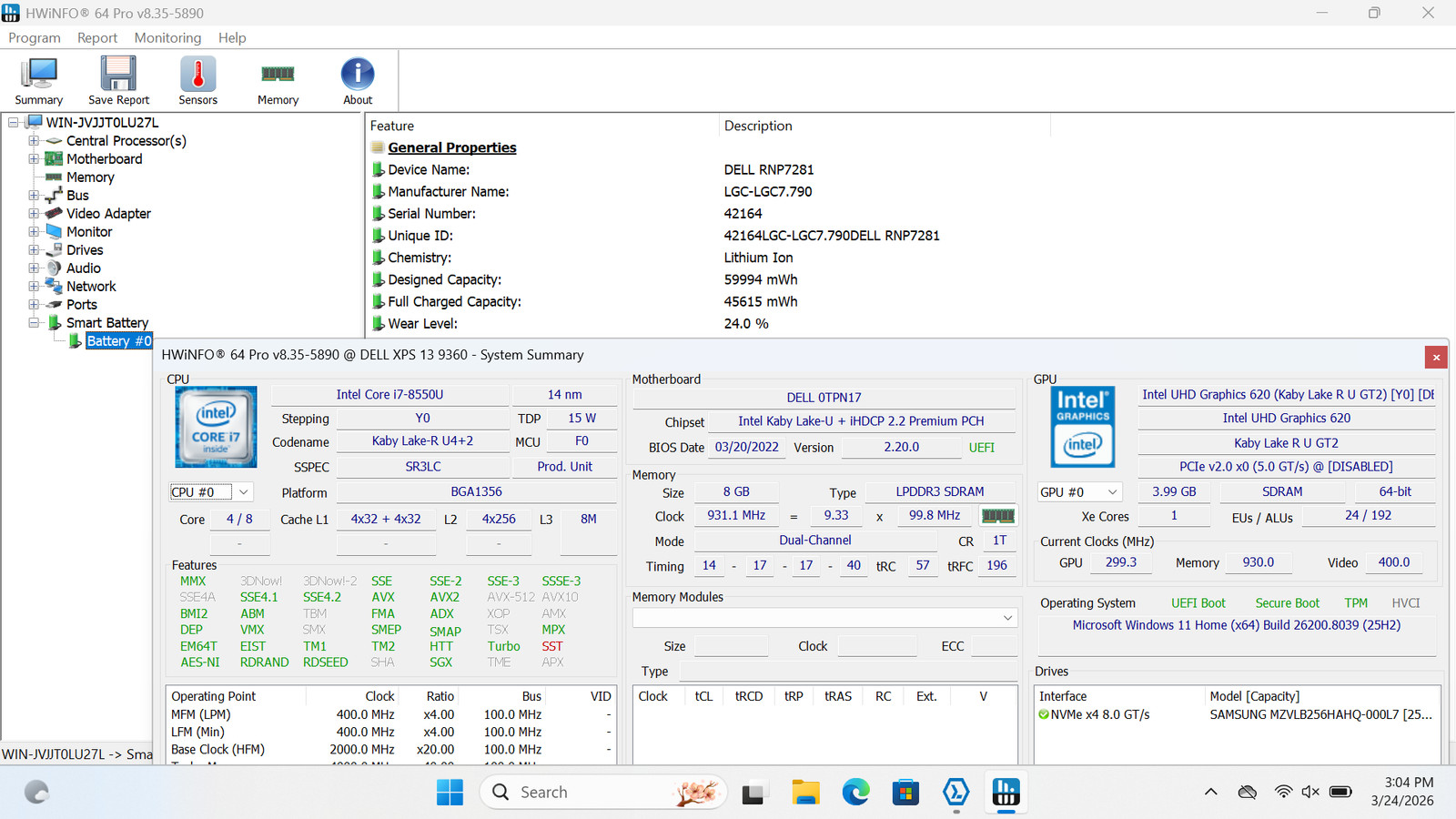 Dell XPS 13 9360 13″ FHD I7-8550U 256GB SSD 8GB W11 Webcam Backlit *READ*