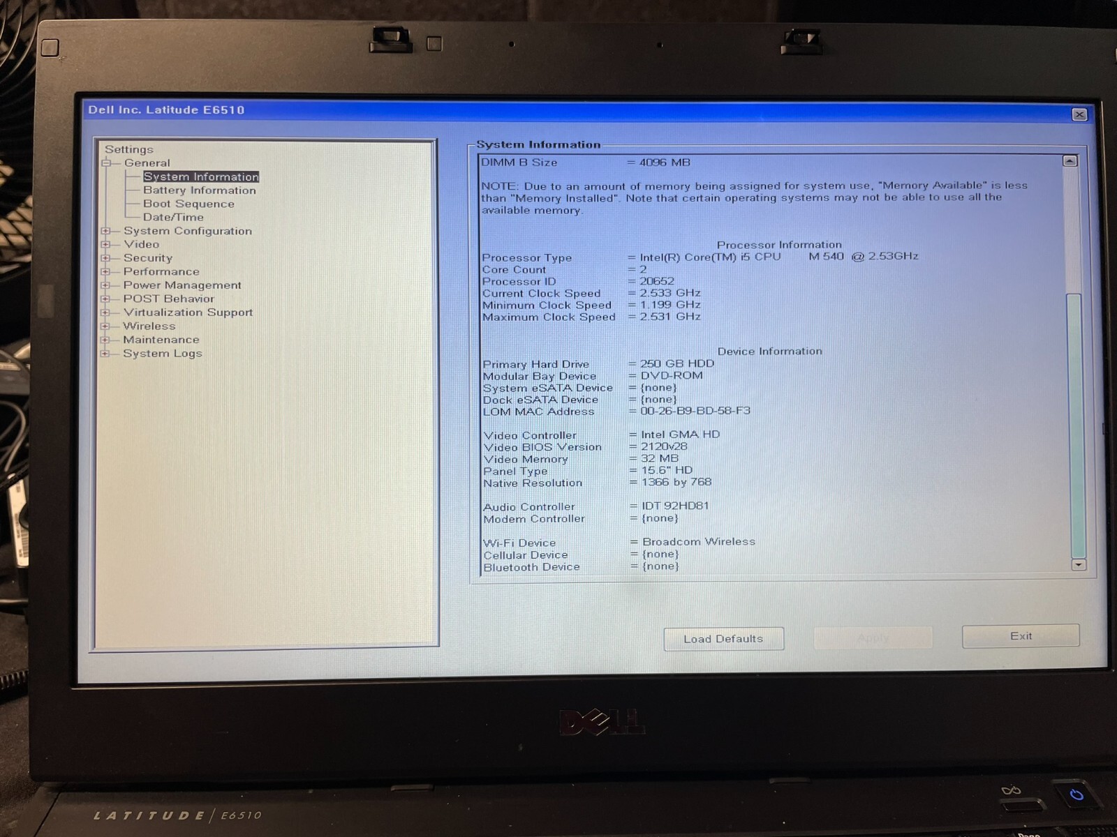 Dell Latitude E6510 i5-540M @2.53GHz 8GB RAM 15.6″ 250GB HDD w/ Power Adapter