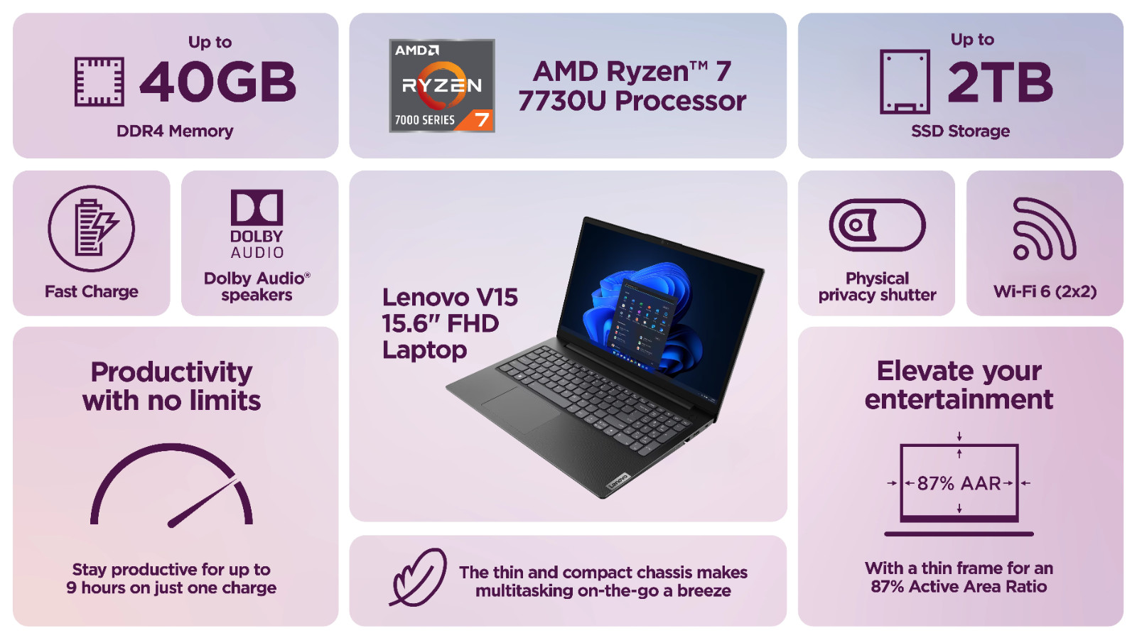 2026 Lenovo Business Laptop 15.6 8-Core Ryzen 7 Upto 40GB RAM 2TB SSD Office Pro