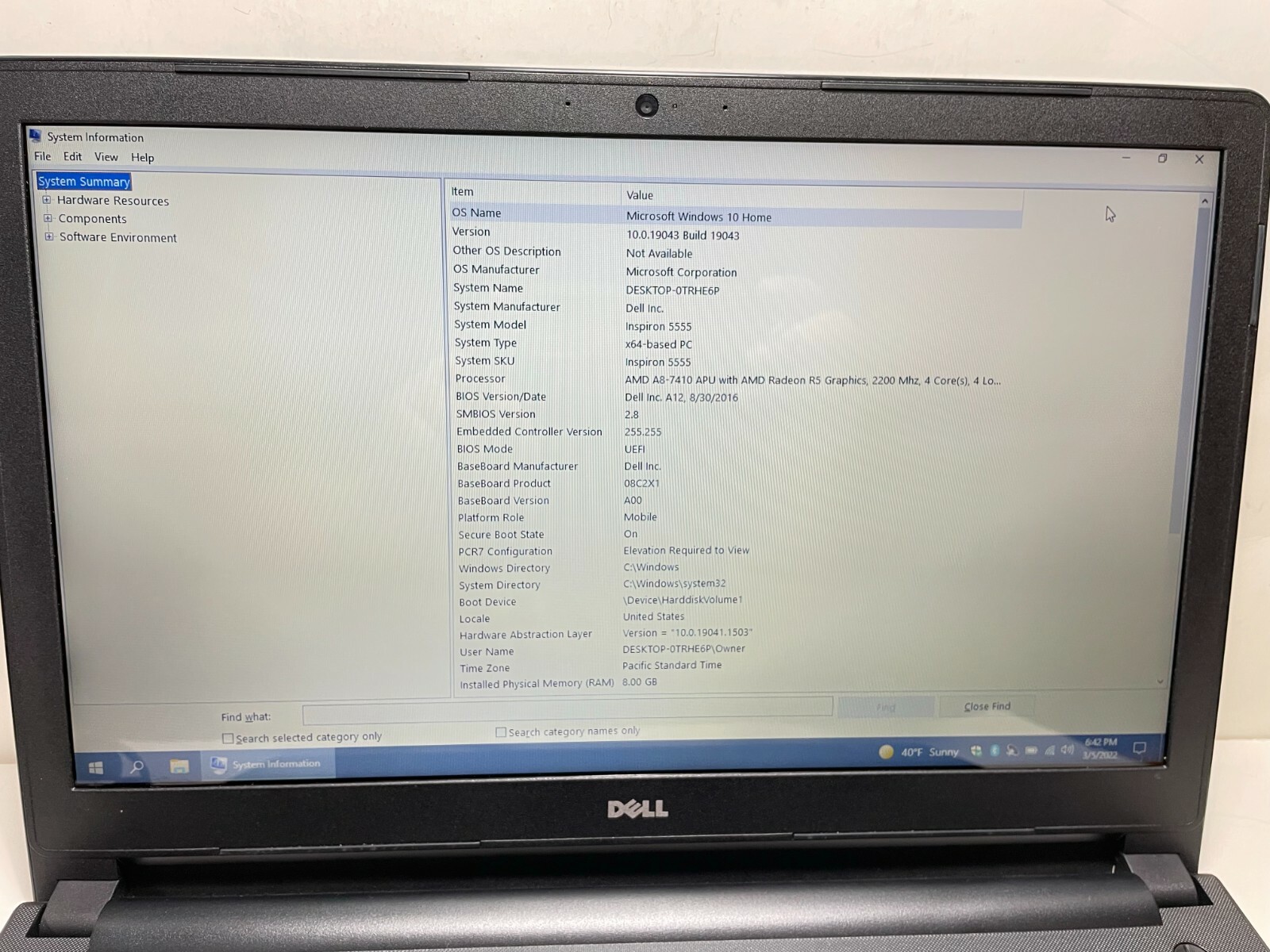 DELL INSPIRON 5555 AMD A8-7410 2.2GHz 8GB RAM 240GB SSD WIN 10 15.6″ HD WEBCAM