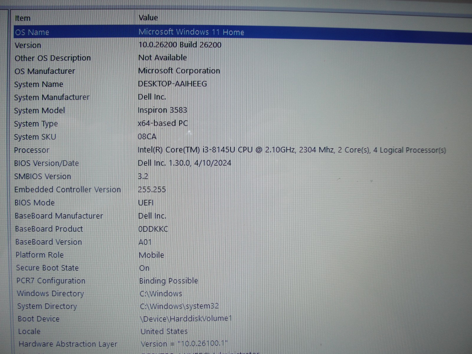 Dell Inspiron 3583 15.6″ Touch Intel Core i3-8145U 1.7GHz 8GB RAM 128GB SSD+PA