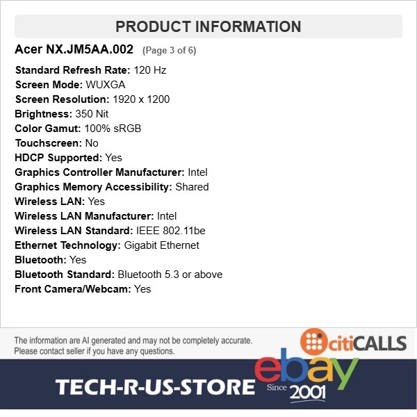 Acer NX.JM5AA.002 Chromebook Plus Enterprise 714 14″ Ultra 5 125U 16GB 256G