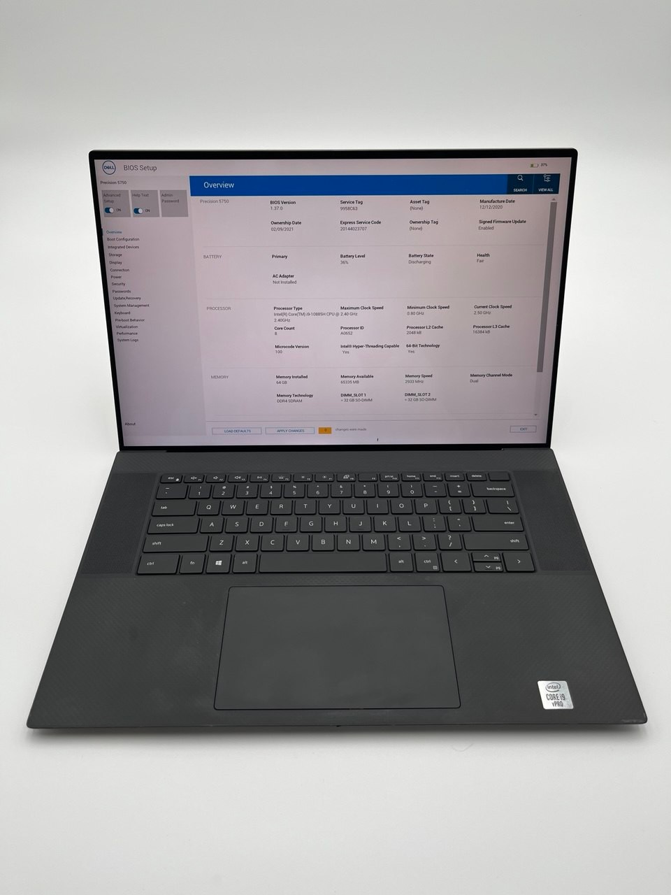 DELL PRECISION 5750 17” I9-10885H 2.40GHZ 64GB RAM 1TB RTX 3000 4K TOUCHSCREEN