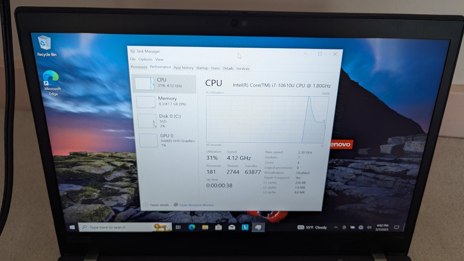 Lenovo T14 G1 i7-10610U 48GB RAM/500 GB SSD – Win 10 Pro TOUCHSCREEN SMALL DENT