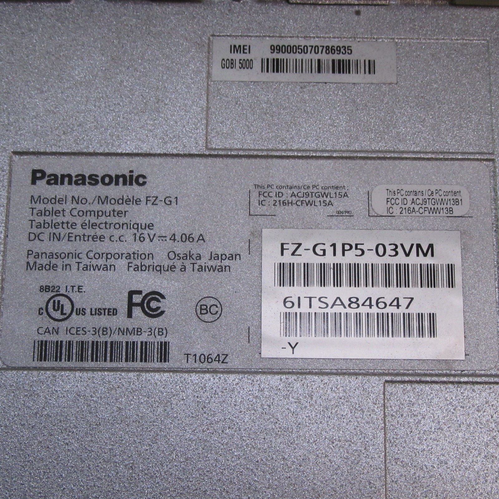 Panasonic Toughpad FZ-G1 | FZ-G1P5-03VM i5-6300u, 8GB 256GB SSD, GPS, T12-C8
