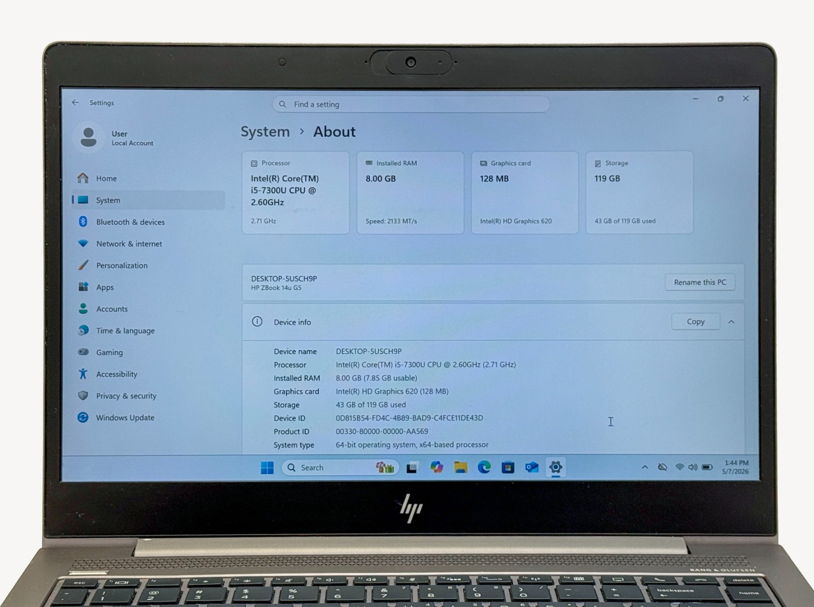 HP ZBook 14u G5 i5-7300u 2.6GHz 8GB RAM 128GB SSD – Windows 11