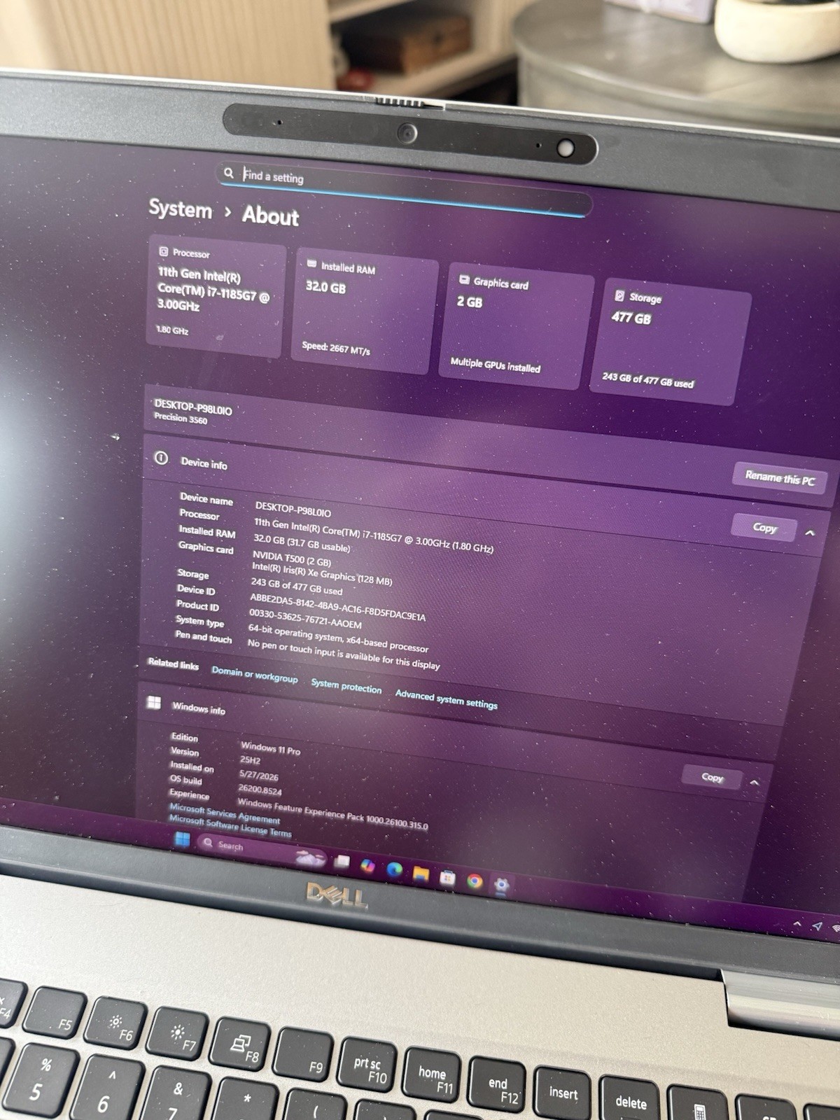 Dell Precision 3560 Workstation 15.6″ Core I7-1185G7, 512GB 32gb Ram NVIDIA T500