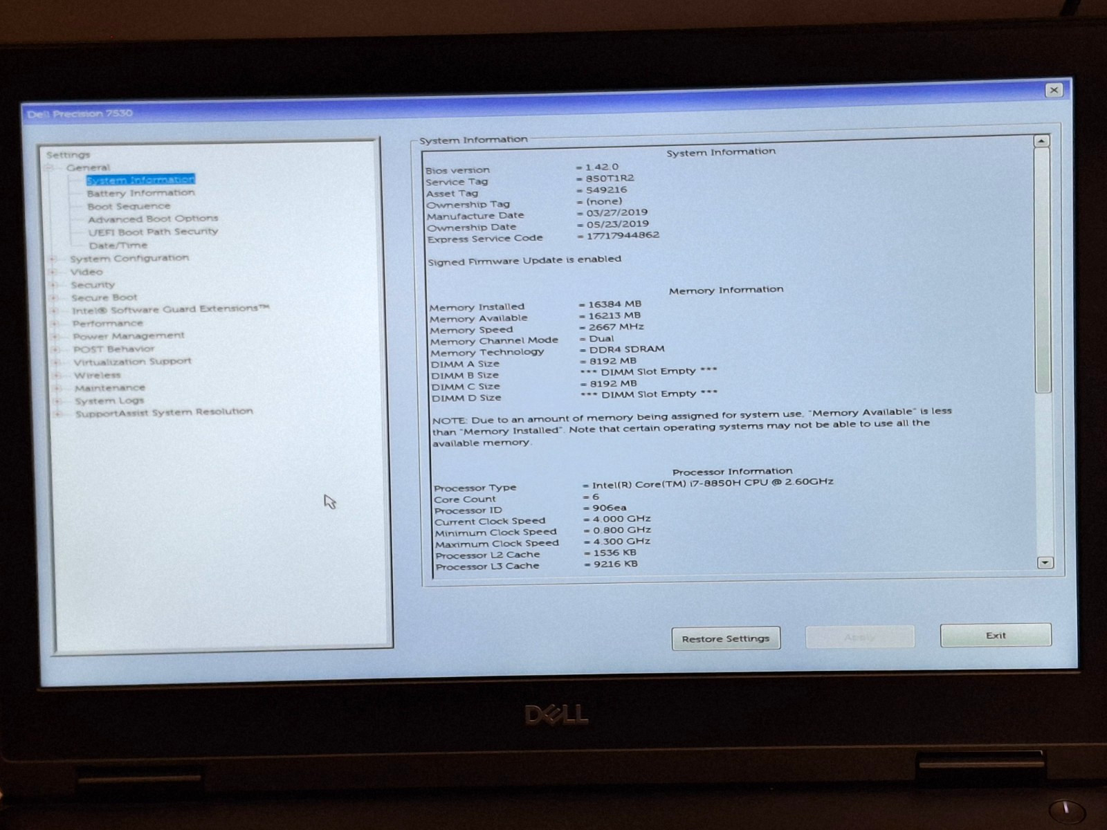 Dell Precision 7530 i7 8850H 256GB SSD 16GB 15.6″ FHD Quadro P1000 Win11P